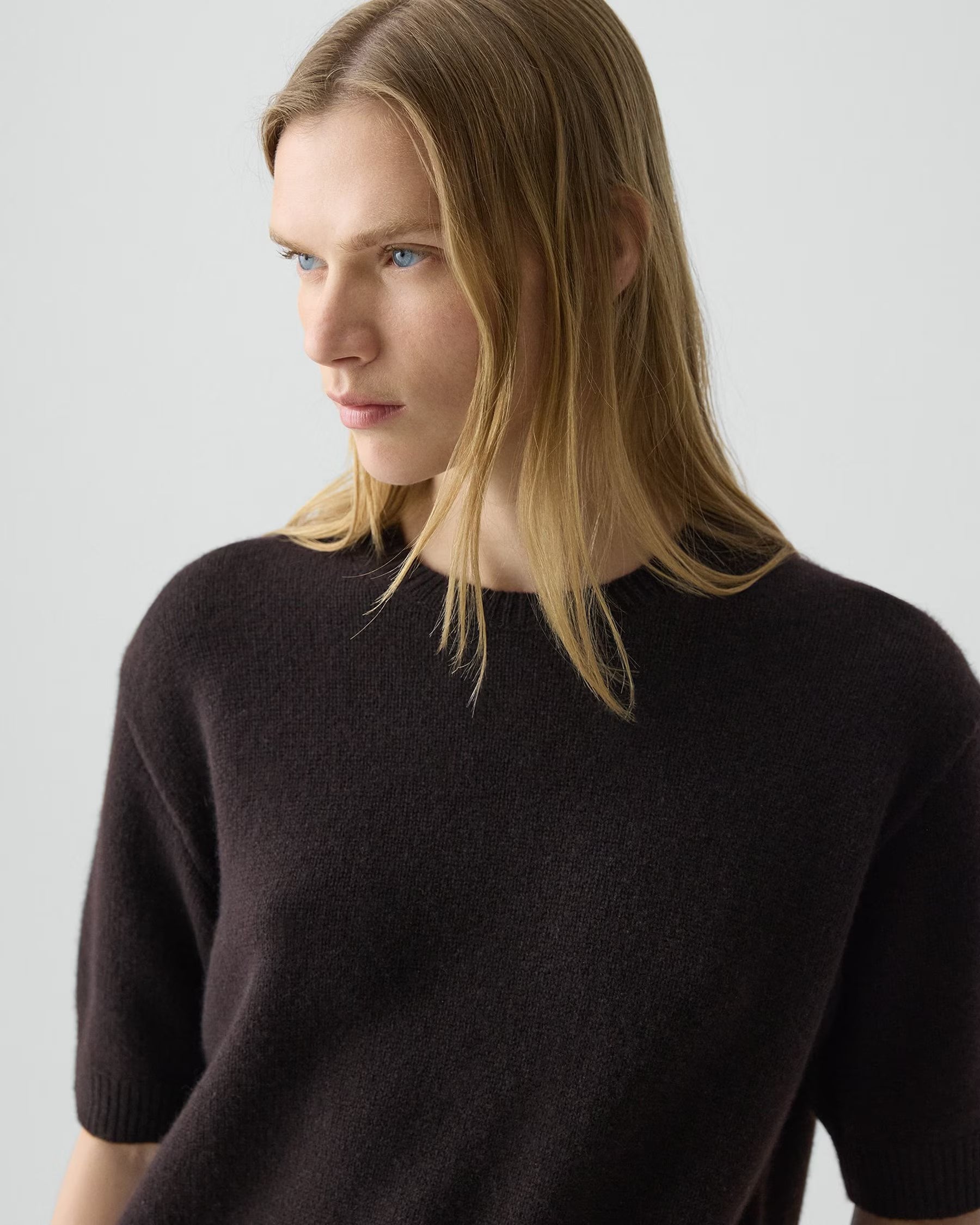 Theory Cashmere Cropped Tee - Cacao