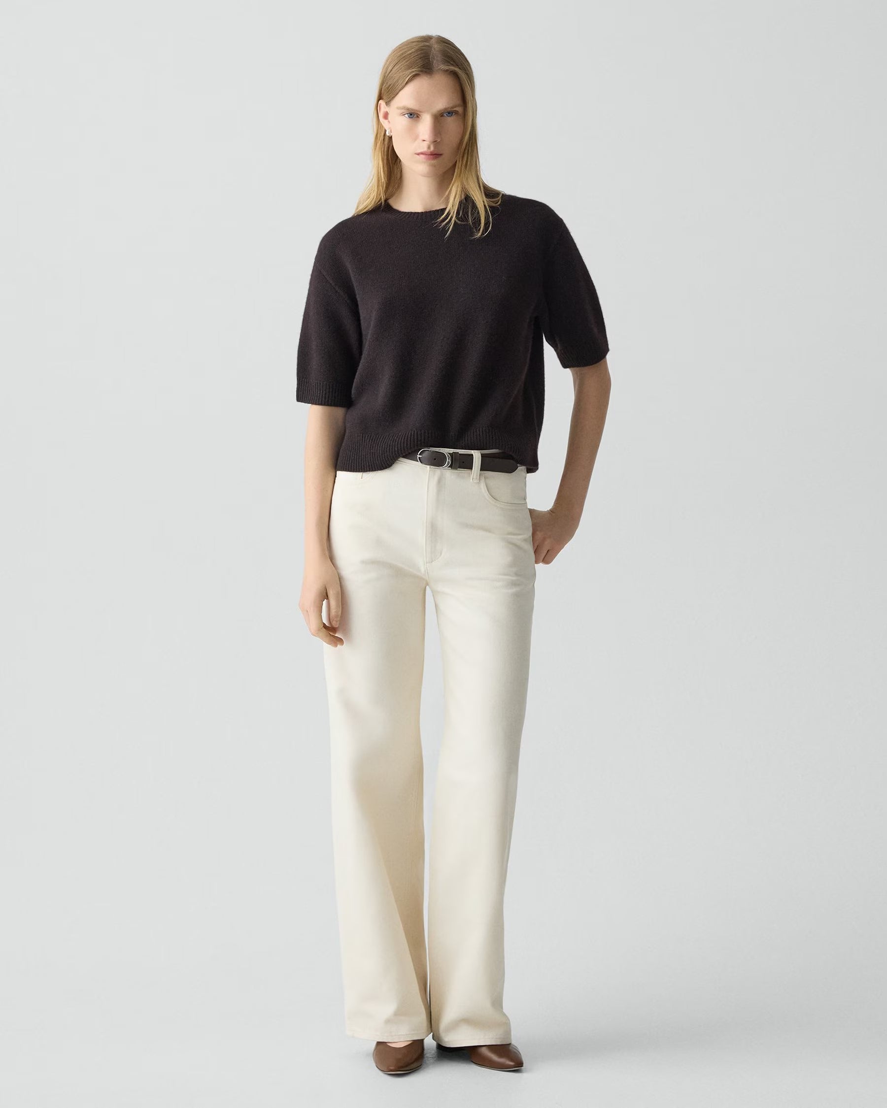 Theory Cashmere Cropped Tee - Cacao