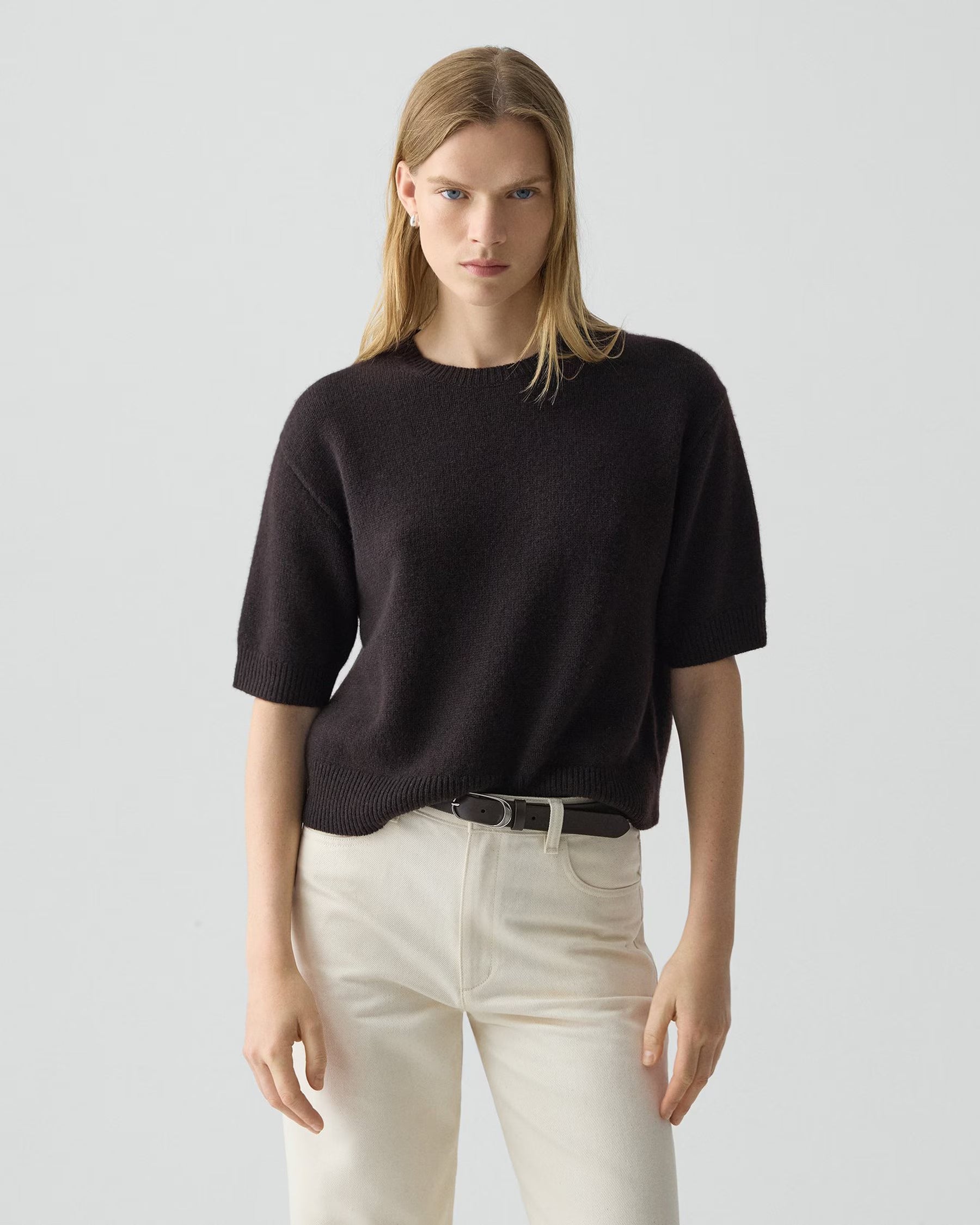 Theory Cashmere Cropped Tee - Cacao