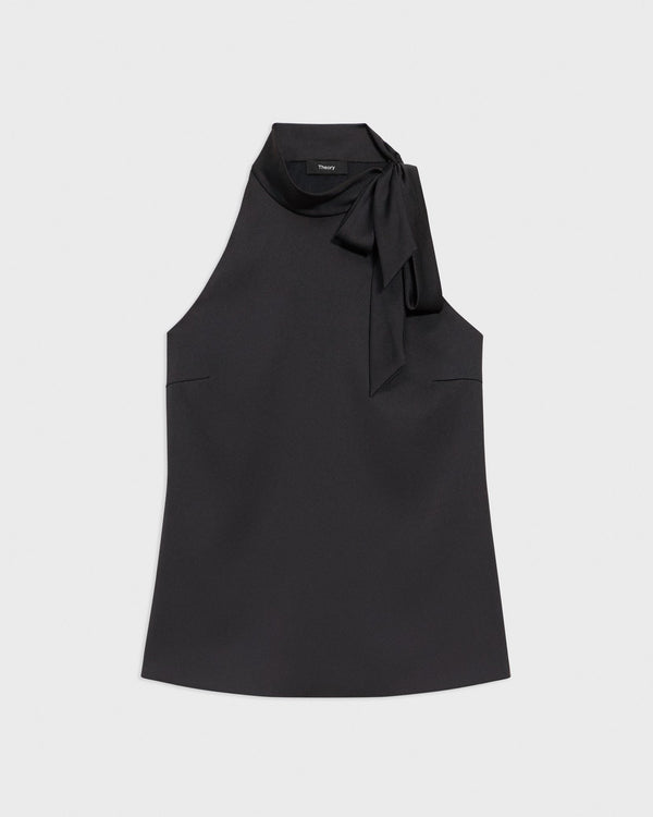 Theory Tie-Neck Halter Top in Textured Satin - Nocturne Navy