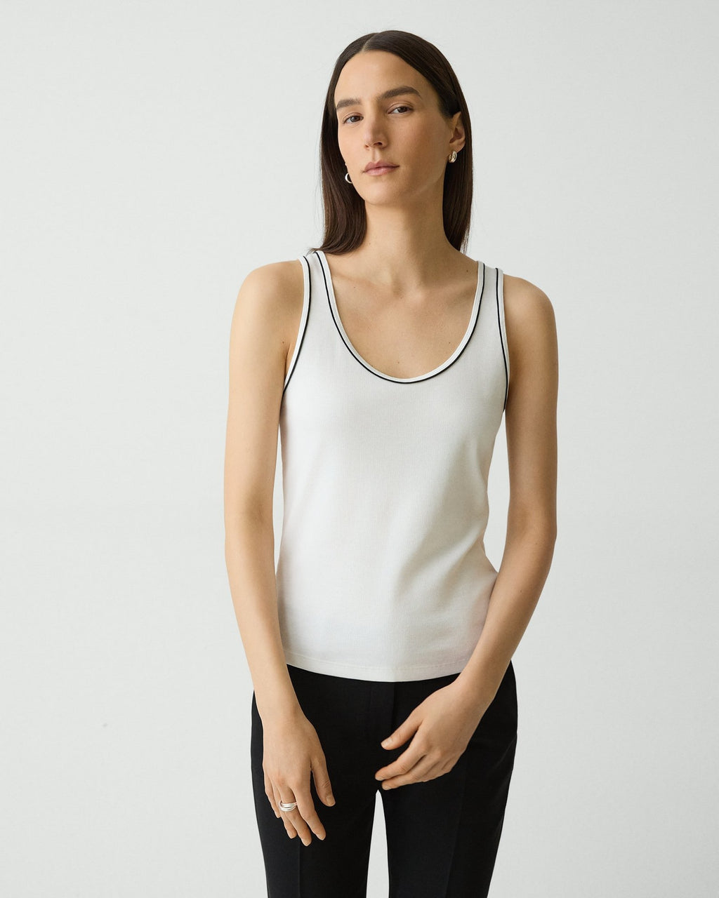 Theory Scoop Neck Tank Top in Compact Stretch Knit - Ivory