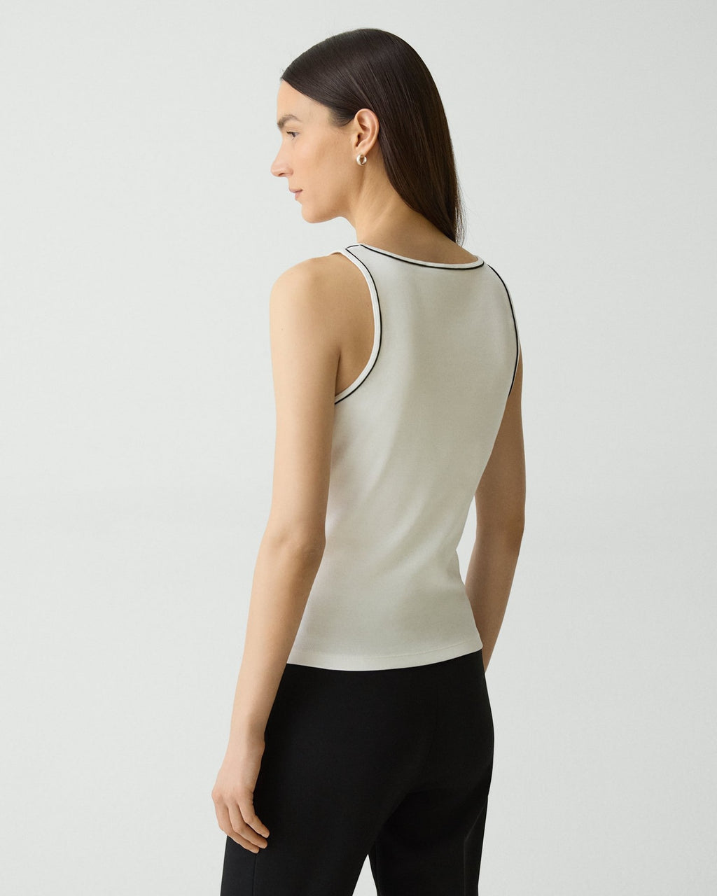 Theory Scoop Neck Tank Top in Compact Stretch Knit - Ivory
