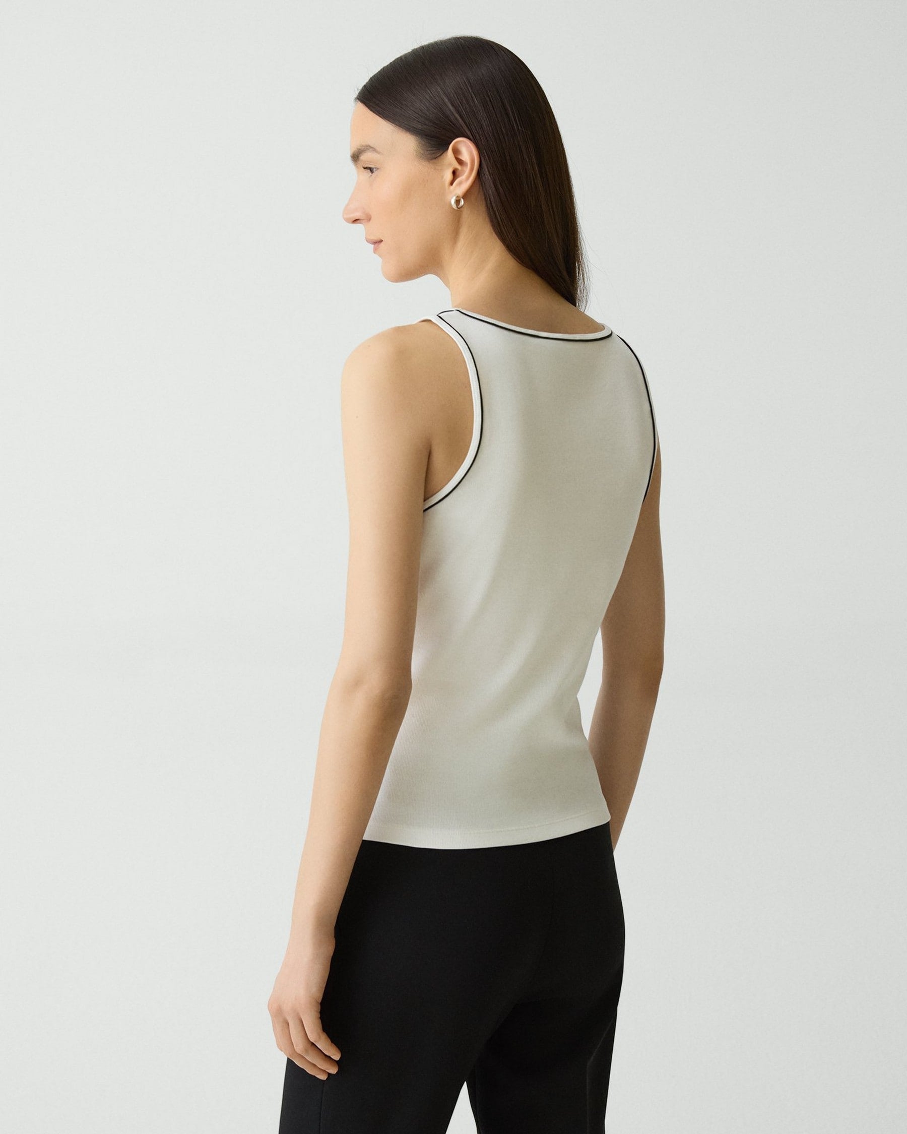 Theory Scoop Neck Tank Top in Compact Stretch Knit - Ivory
