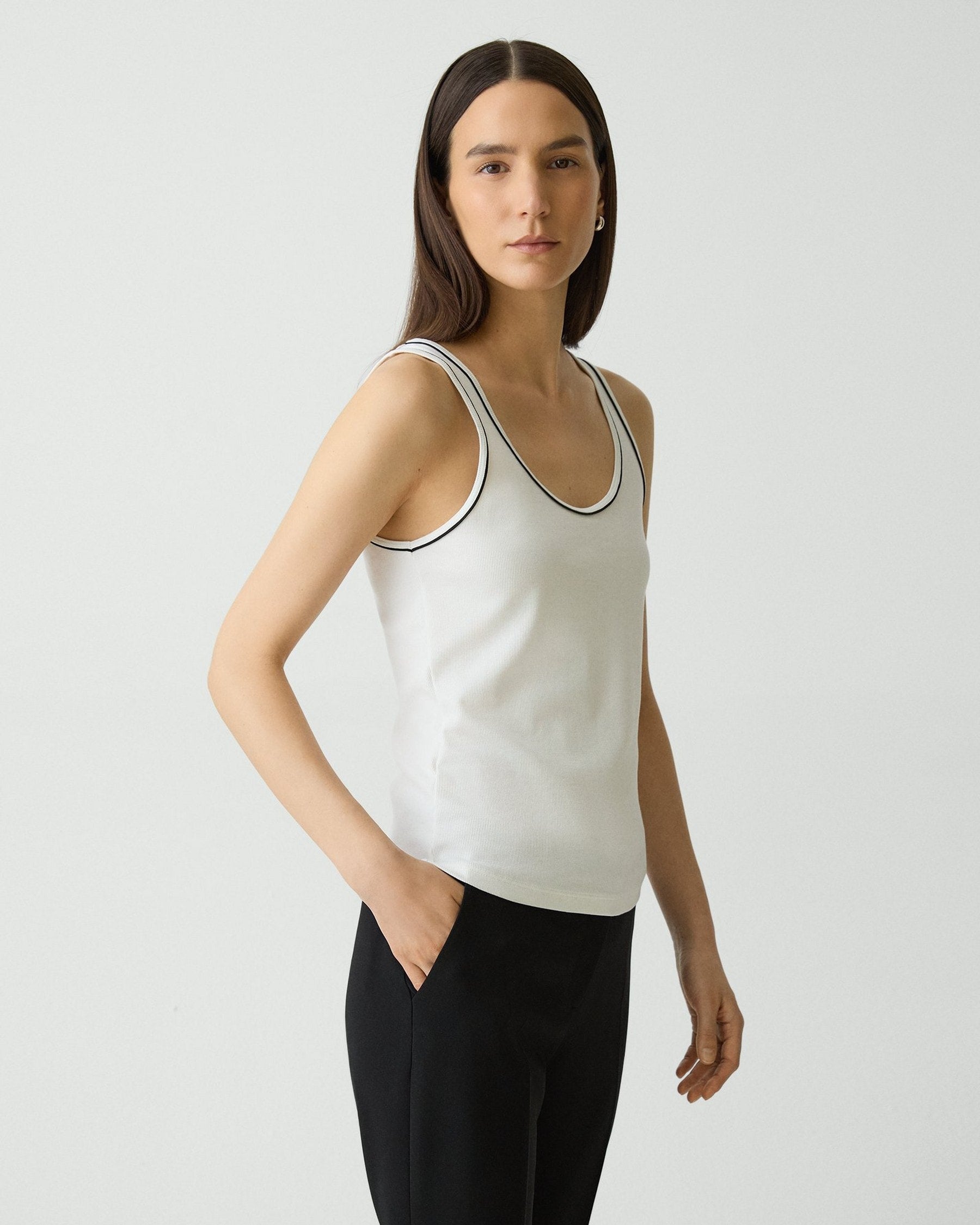 Theory Scoop Neck Tank Top in Compact Stretch Knit - Ivory