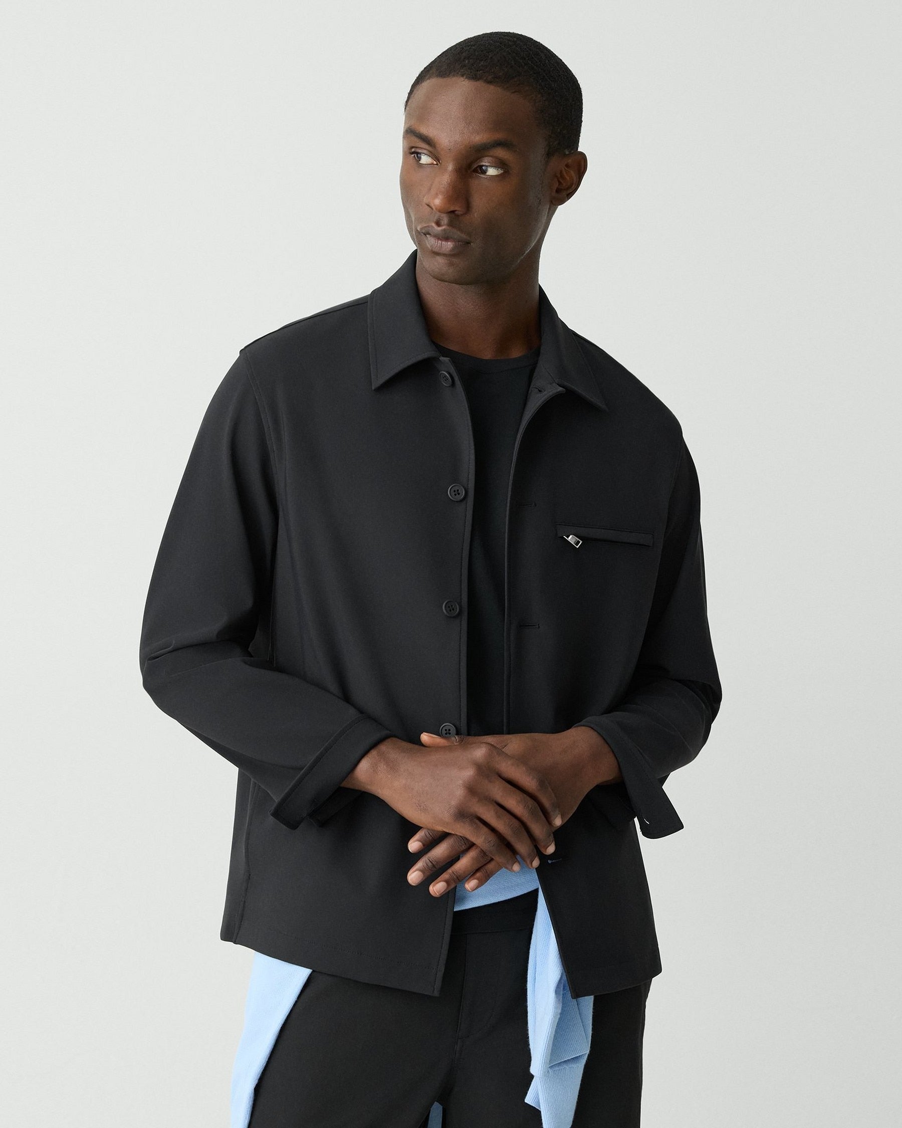 Theory Overshirt in Precision Ponte - Black
