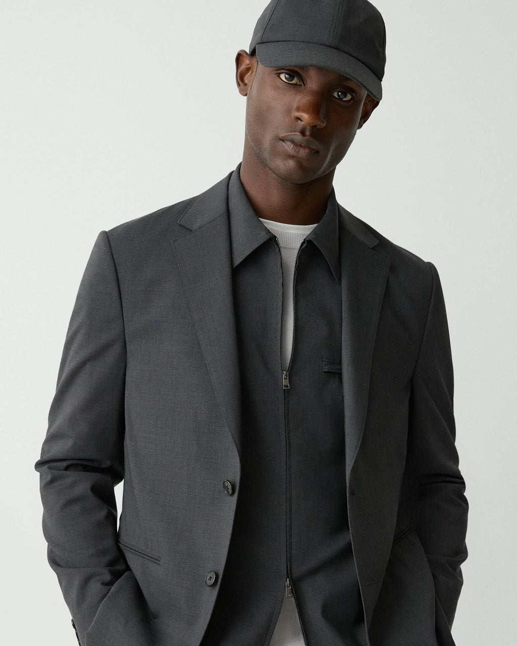Theory Clinton Blazer in Motion Wool - Charcoal Melange