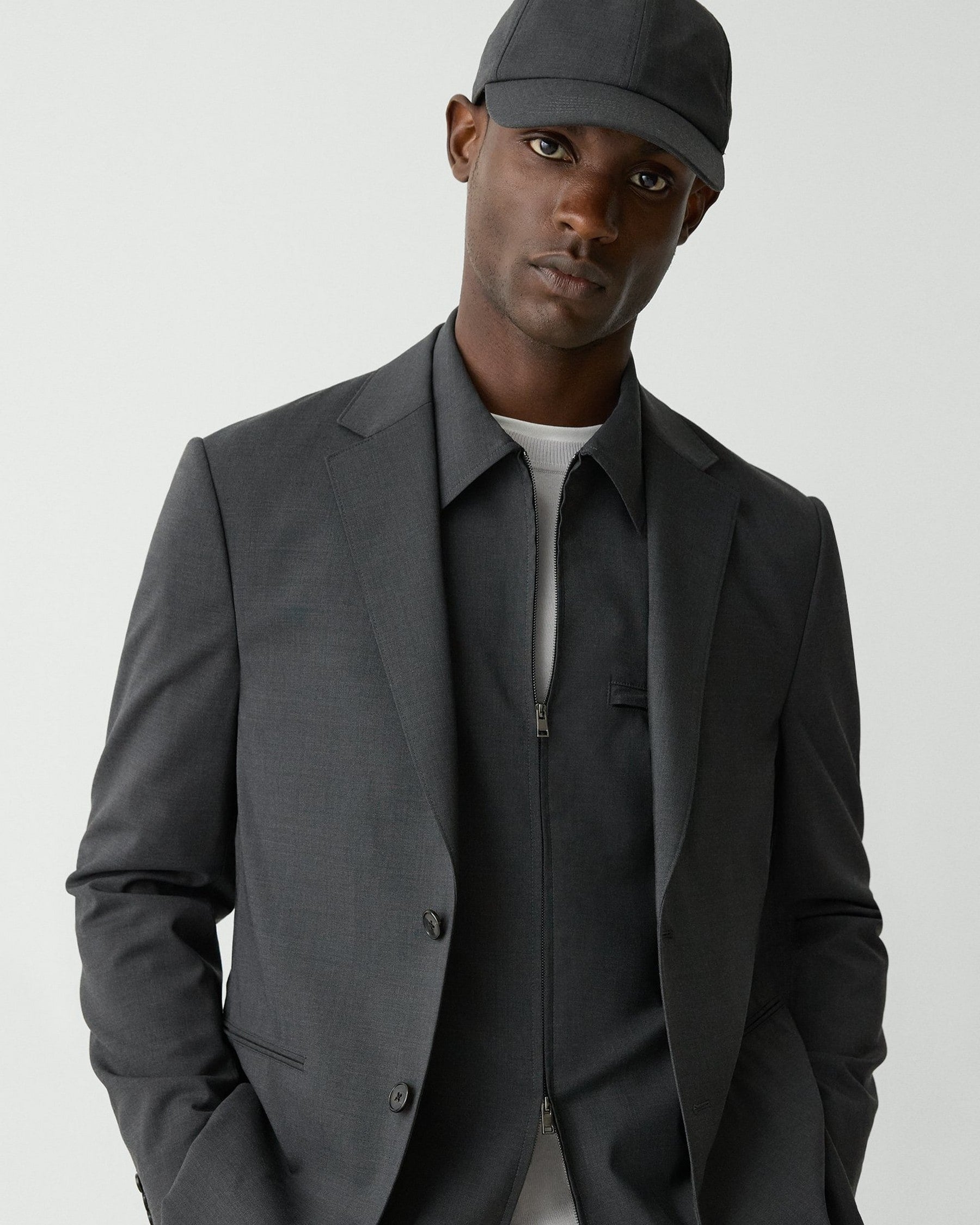 Theory Clinton Blazer in Motion Wool - Charcoal Melange