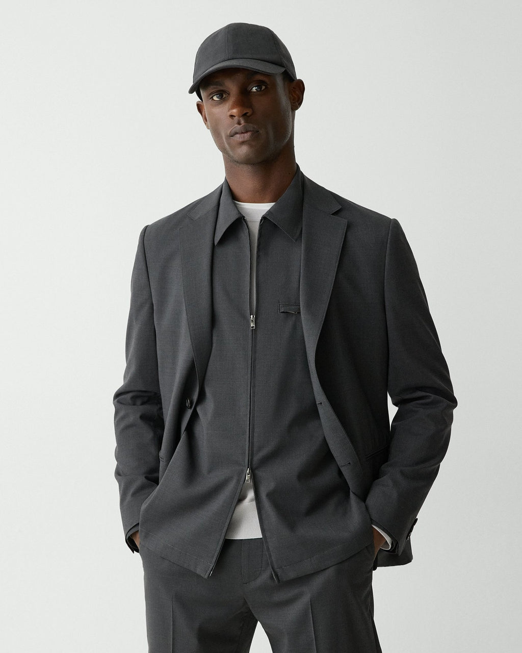 Theory Clinton Blazer in Motion Wool - Charcoal Melange