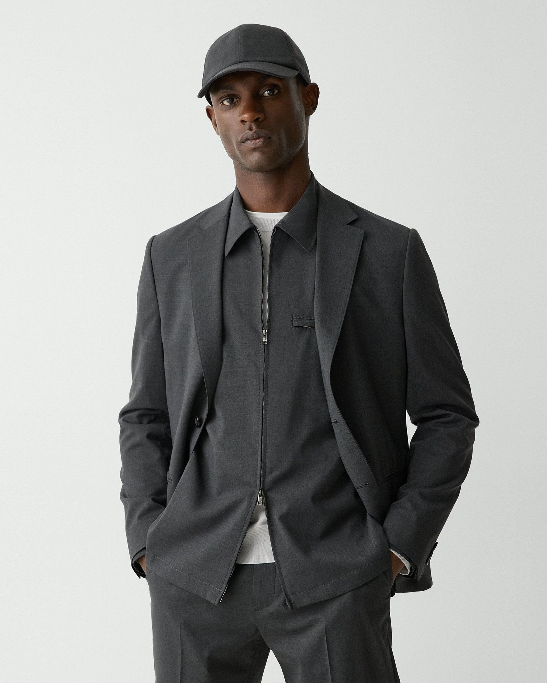 Theory Clinton Blazer in Motion Wool - Charcoal Melange