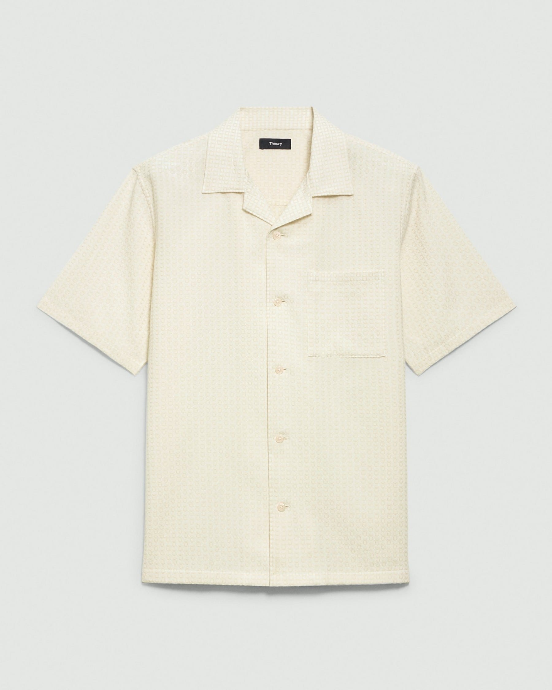 Theory Geometric Cotton Noll Camp Shirt - White/Eggshell