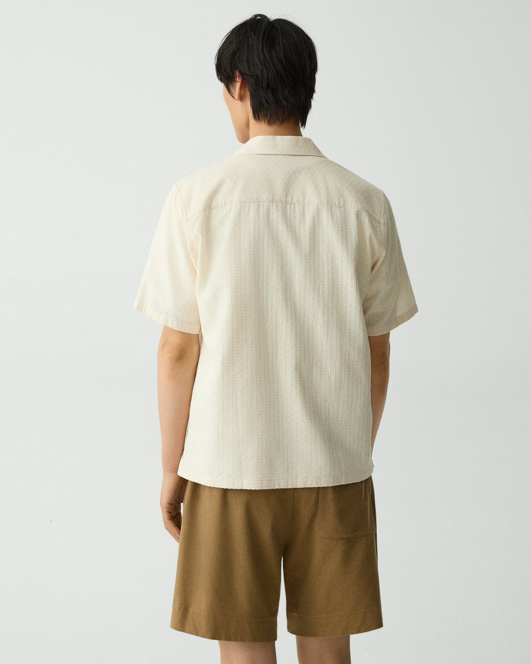 Theory Geometric Cotton Noll Camp Shirt - White/Eggshell