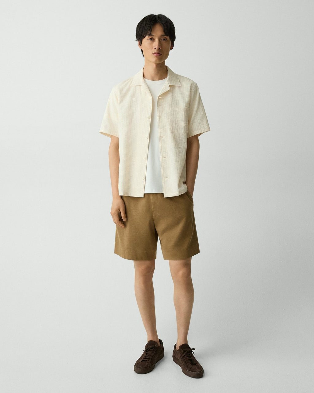 Theory Geometric Cotton Noll Camp Shirt - White/Eggshell