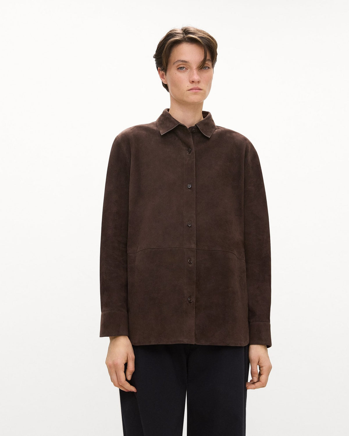 Theory Classic Menswear Shirt in Suede - Cacao