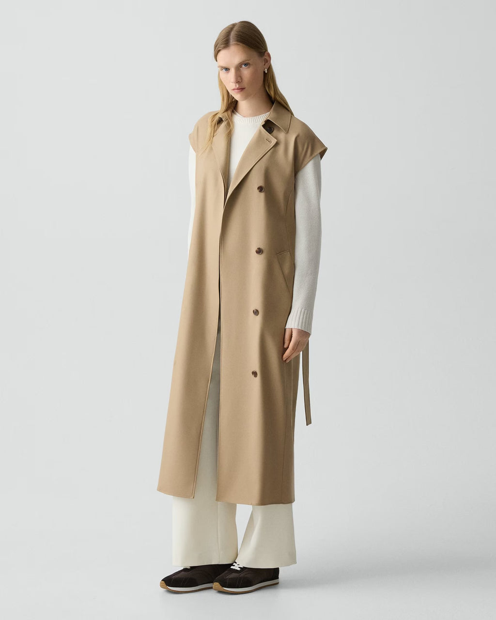 Theory Double-Breasted Belt Dress in Wool-Blend Flannel