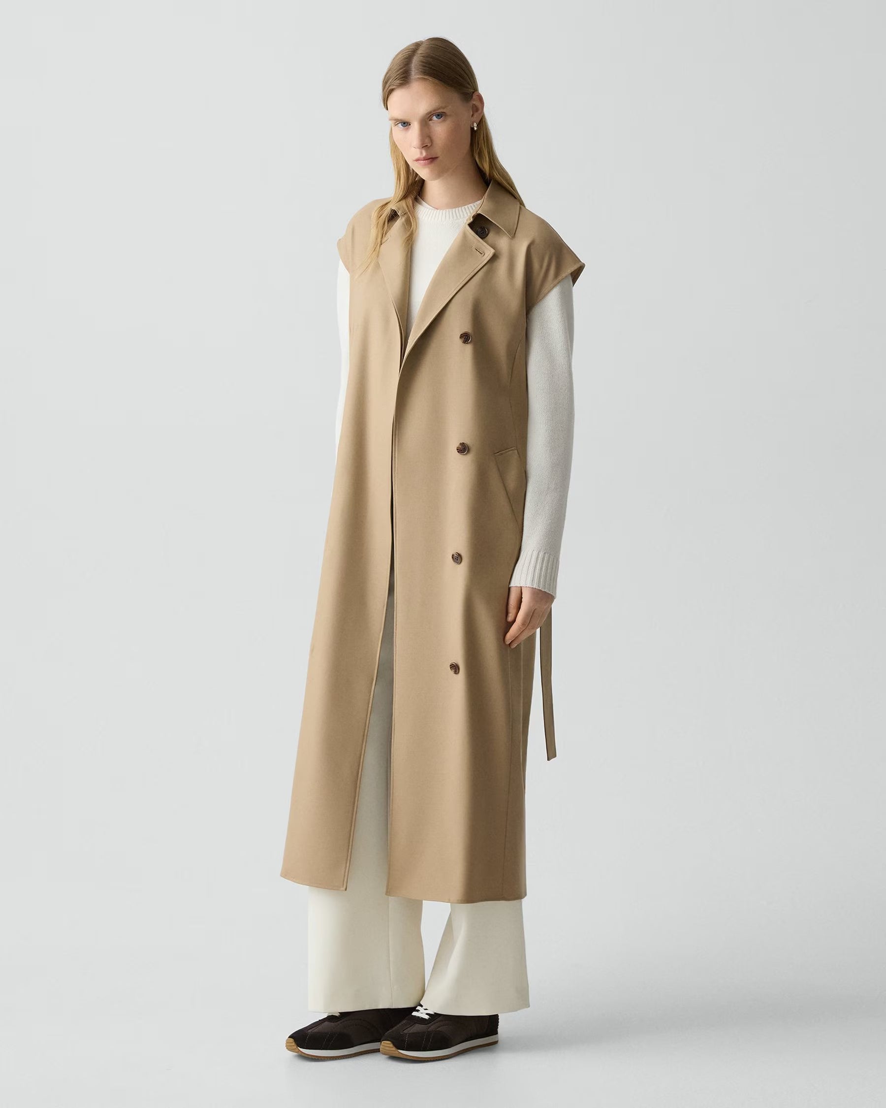 Theory Double-Breasted Belt Dress in Wool-Blend Flannel