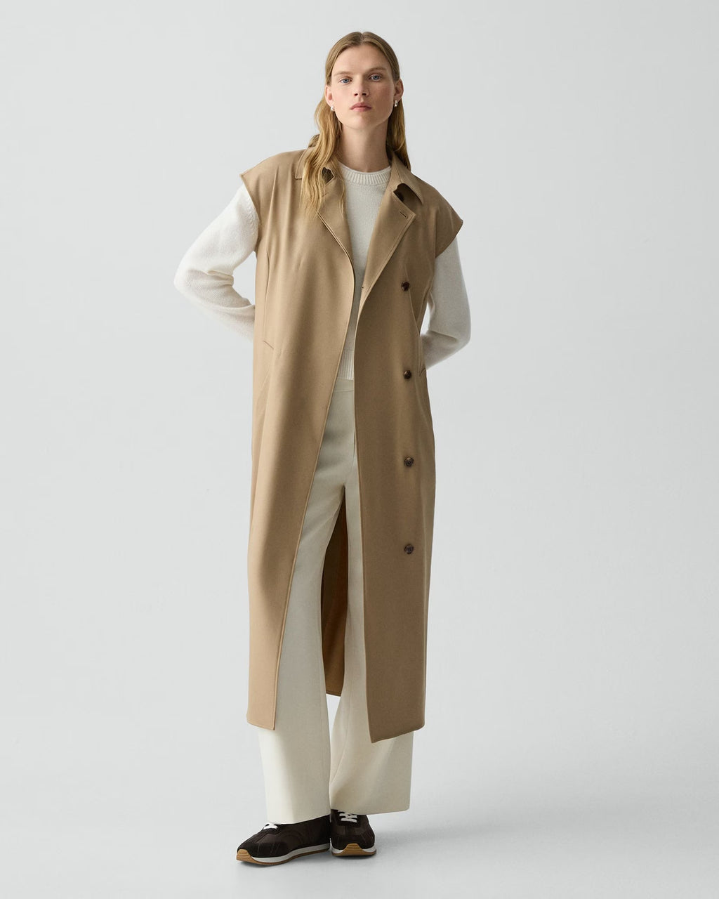 Theory Double-Breasted Belt Dress in Wool-Blend Flannel