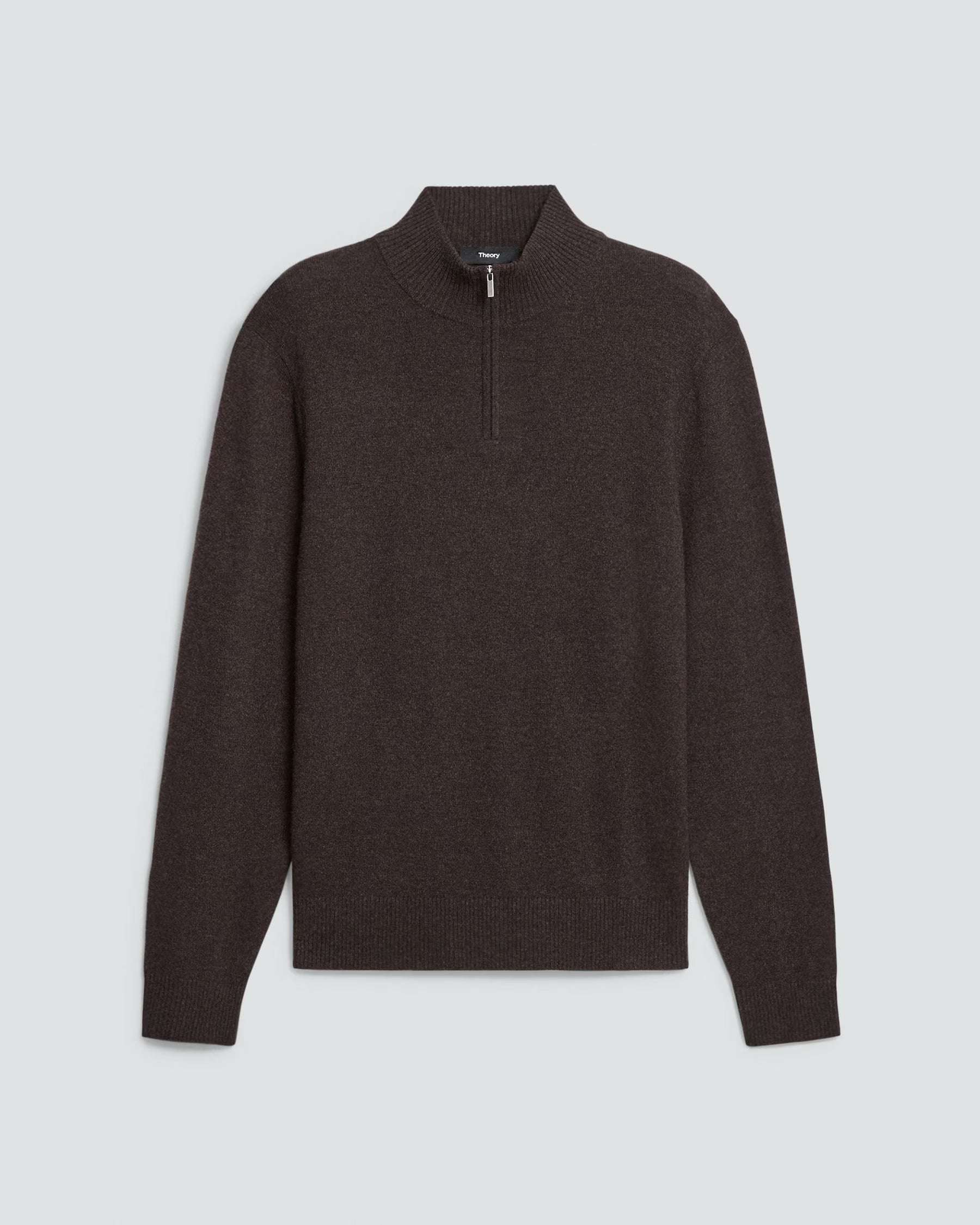 Theory Hilles Quarter-Zip Sweater in Cashmere - Brownwood Melange