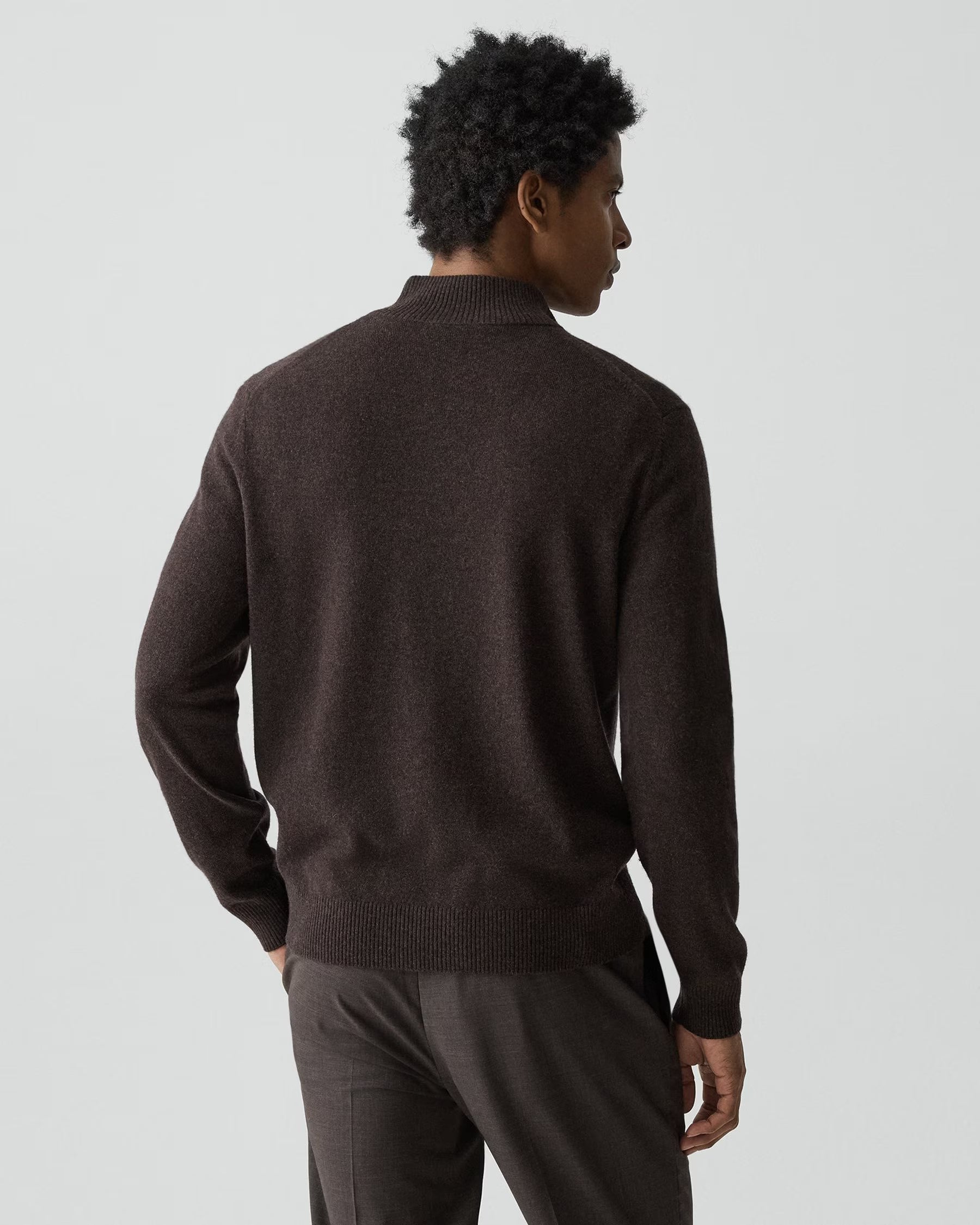 Theory Hilles Quarter-Zip Sweater in Cashmere - Brownwood Melange