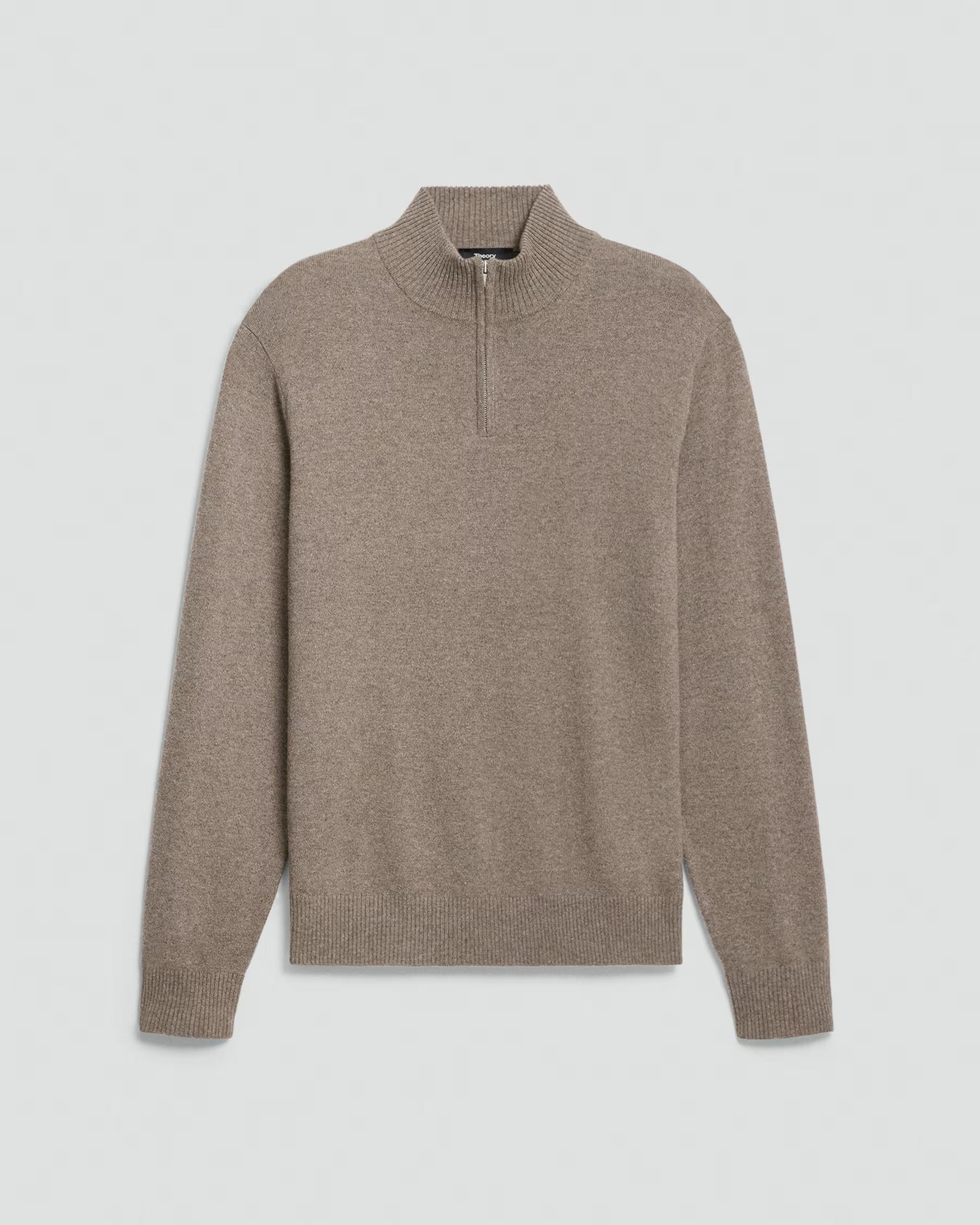 Theory Hilles Quarter-Zip Sweater in Cashmere - Dark Feather Melange