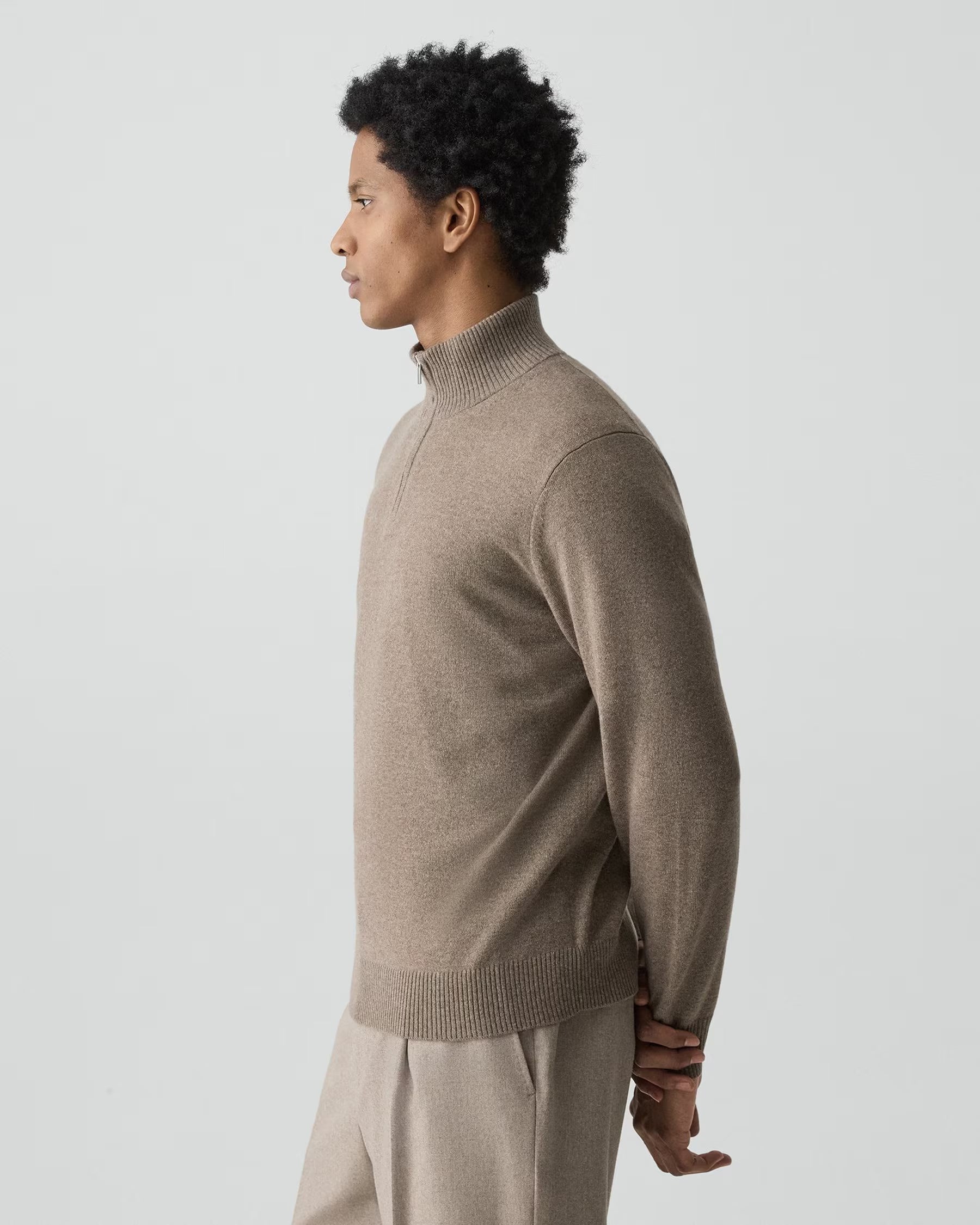 Theory Hilles Quarter-Zip Sweater in Cashmere - Dark Feather Melange