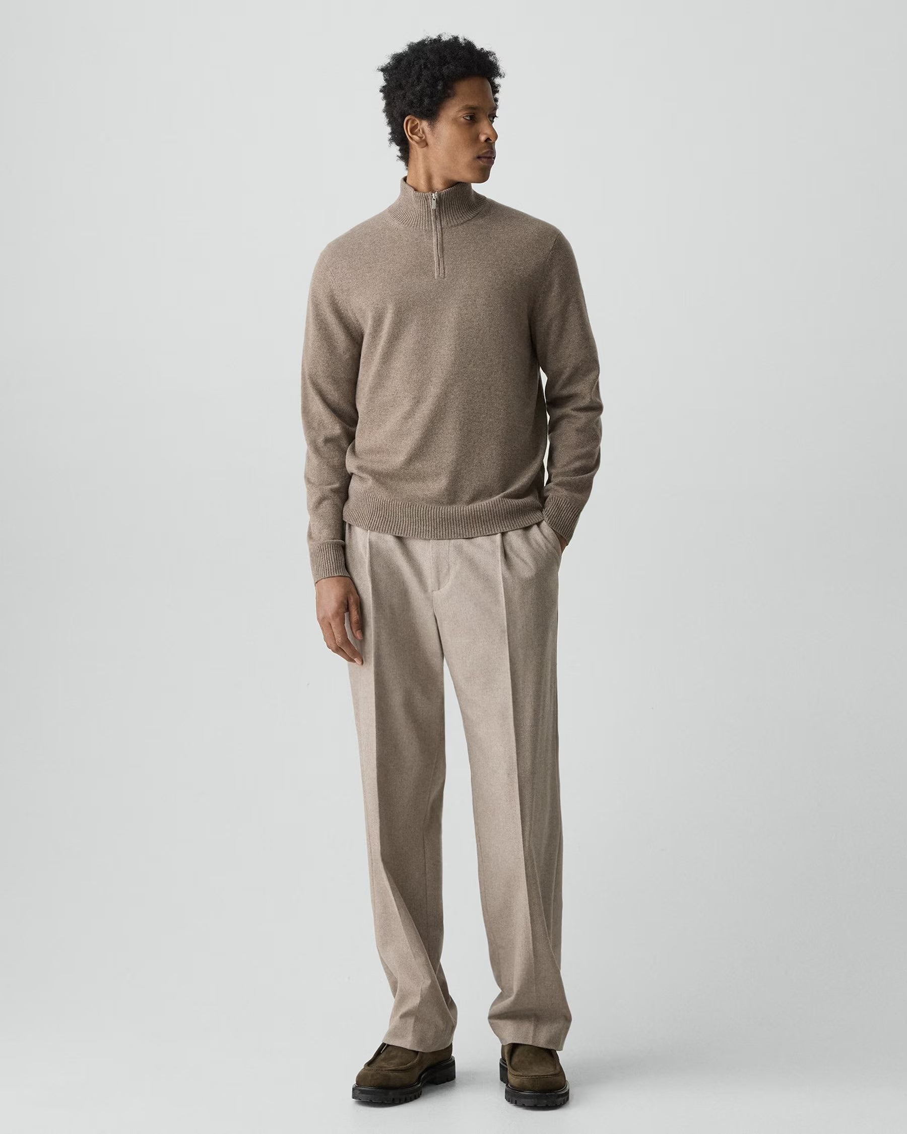 Theory Hilles Quarter-Zip Sweater in Cashmere - Dark Feather Melange