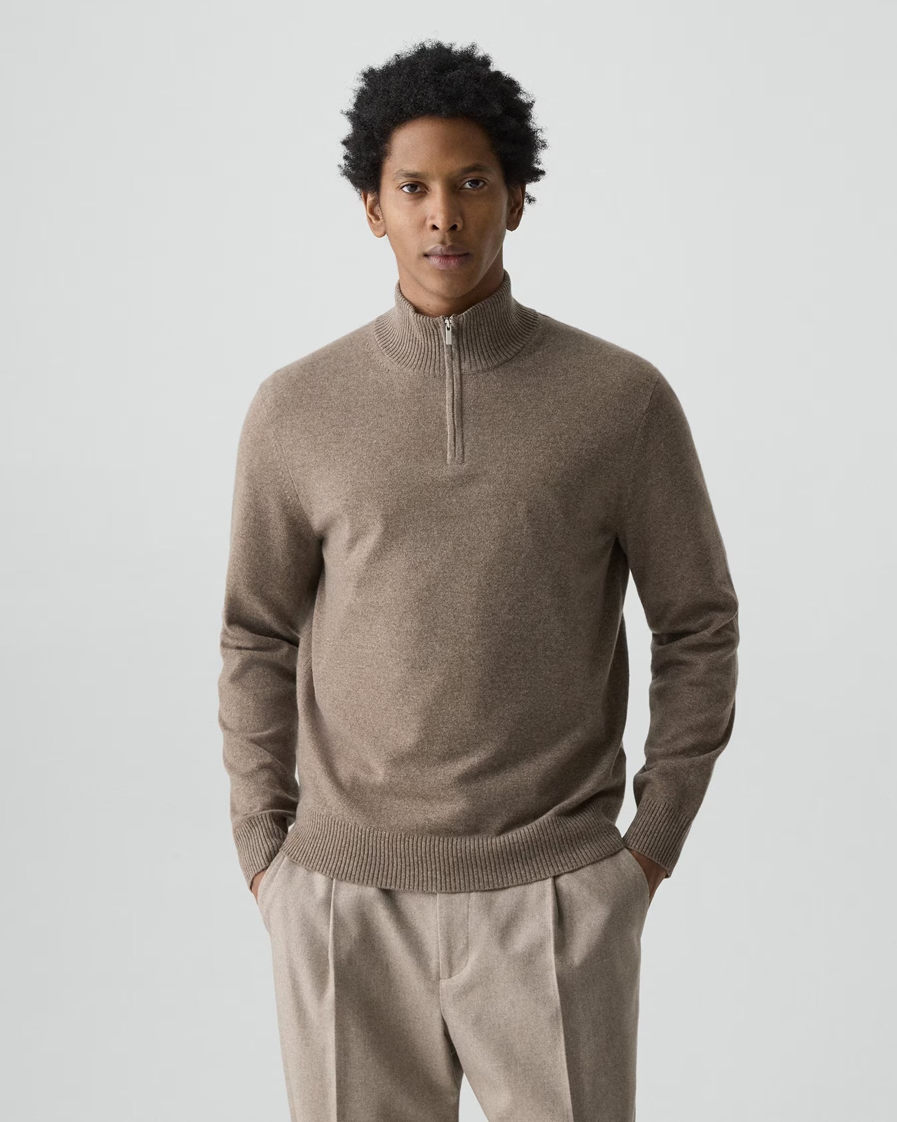 Theory Hilles Quarter-Zip Sweater in Cashmere - Dark Feather Melange