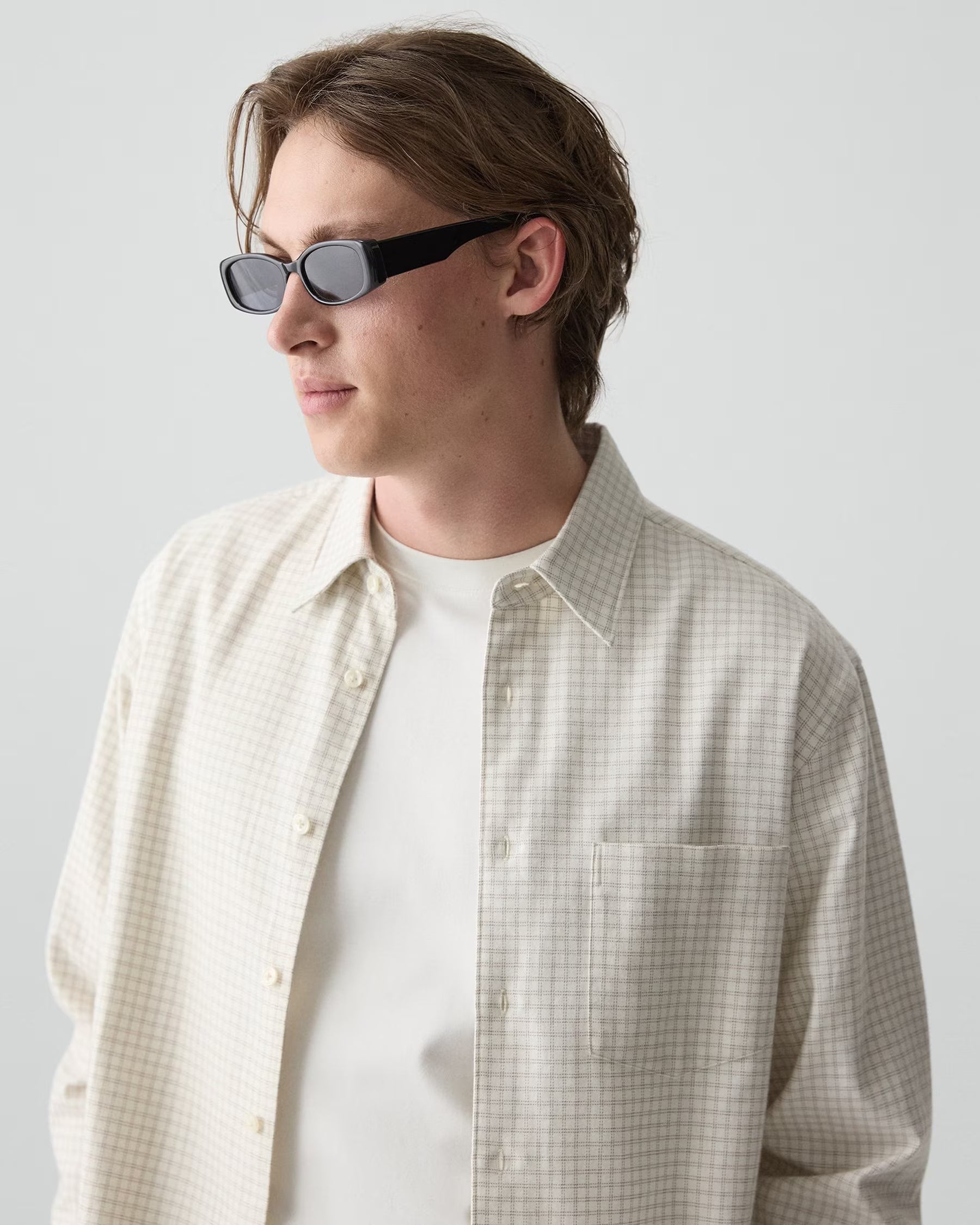 Theory Flannel Check Weekend Shirt- Winter Ivory Multi