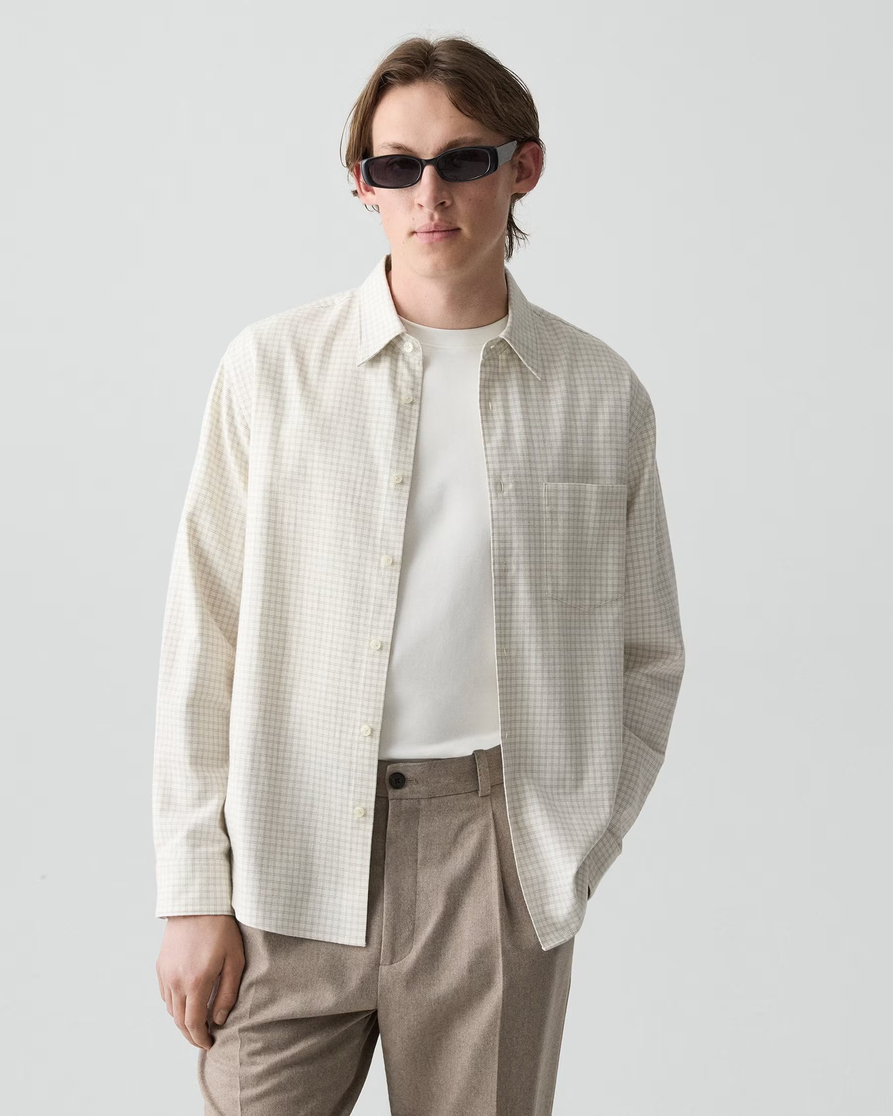 Theory Flannel Check Weekend Shirt- Winter Ivory Multi