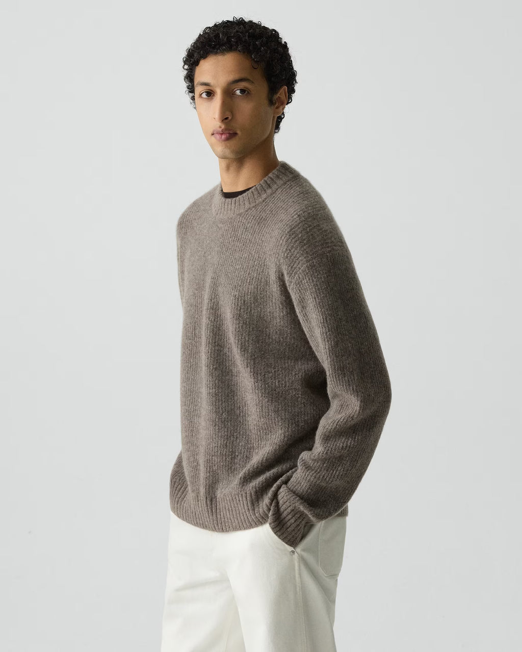 Theory Astor Wool Relaxed Crewneck Sweater - Light Brownwood