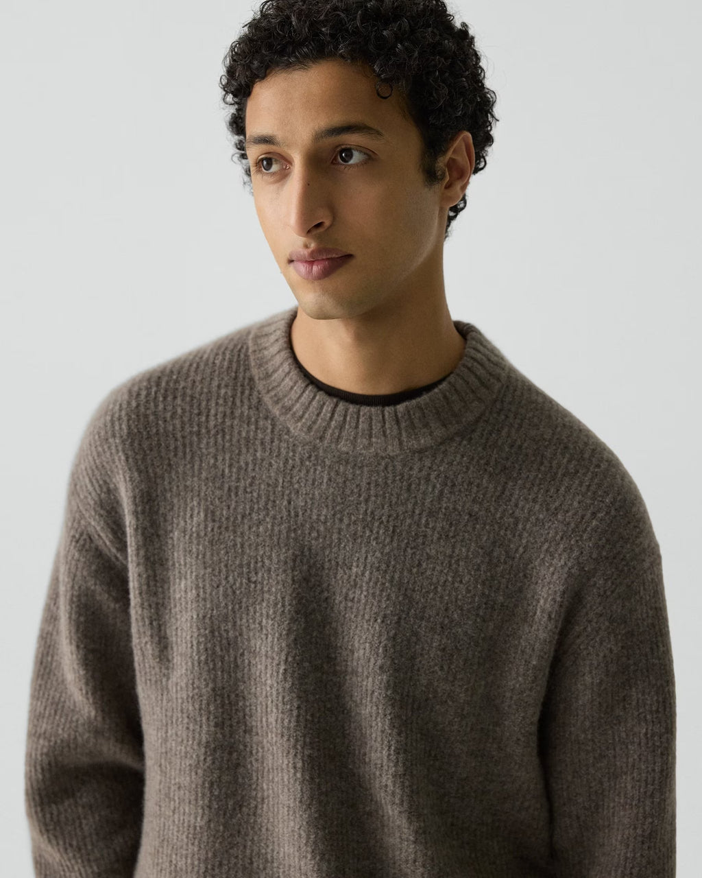 Theory Astor Wool Relaxed Crewneck Sweater - Light Brownwood