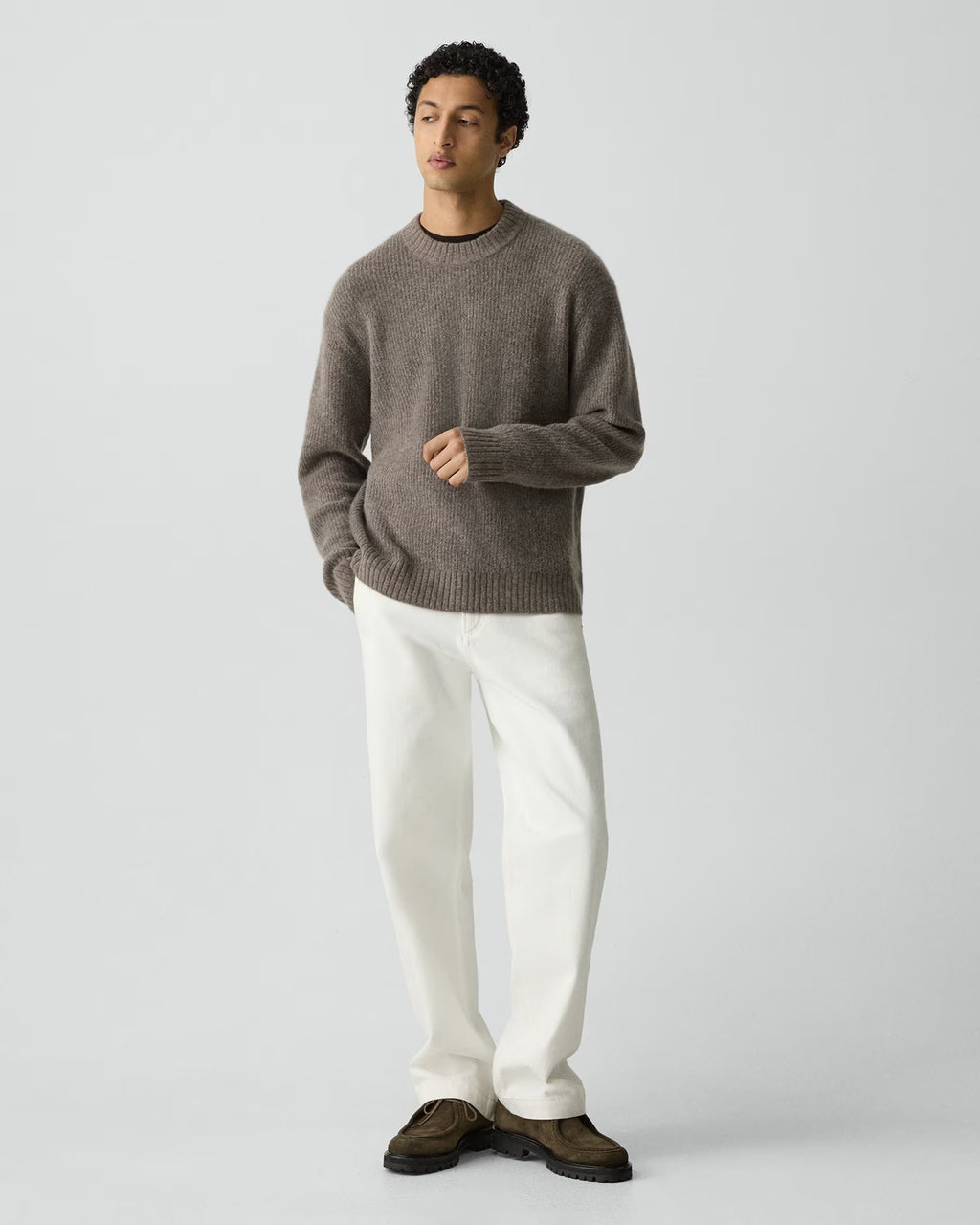 Theory Astor Wool Relaxed Crewneck Sweater - Light Brownwood