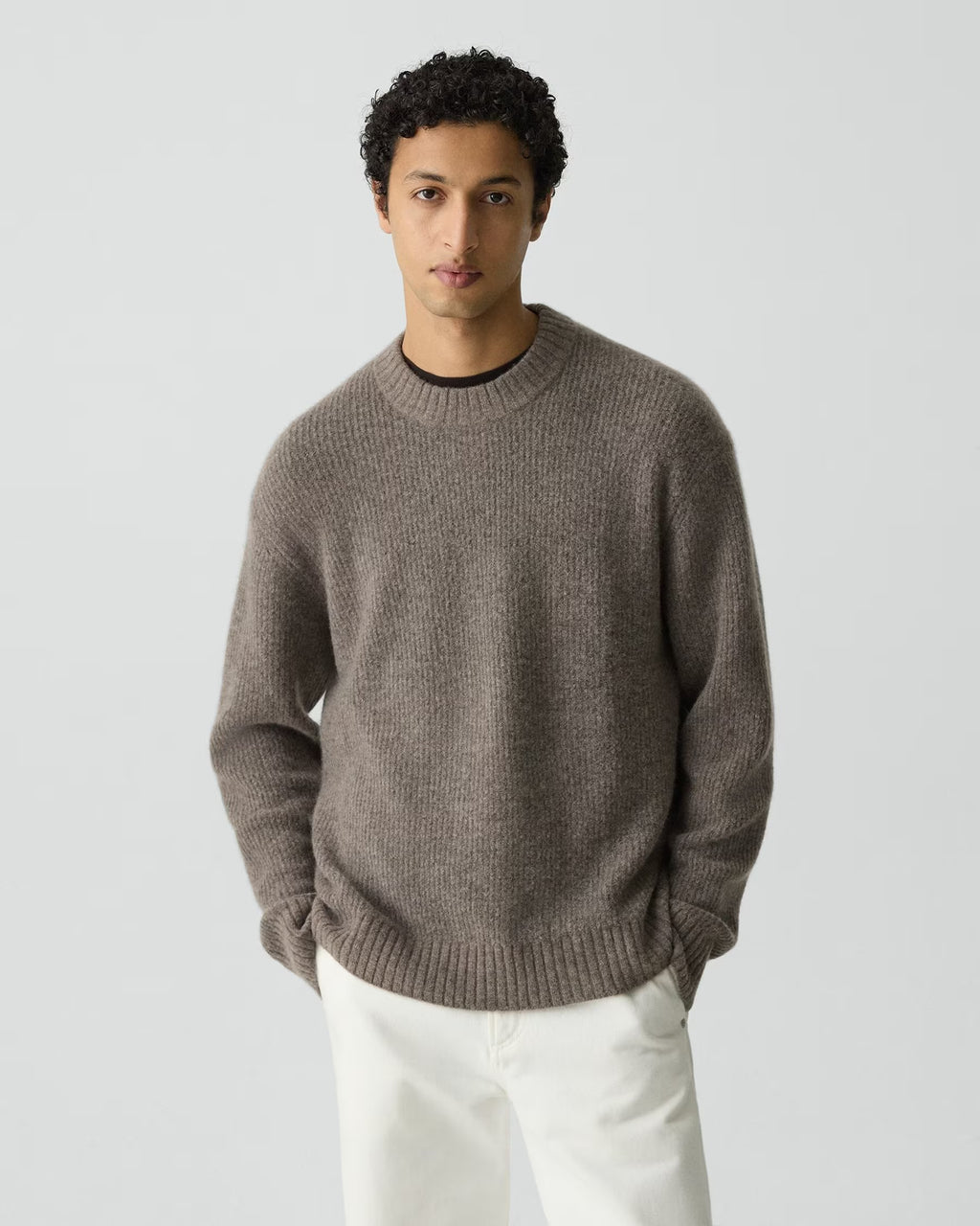 Theory Astor Wool Relaxed Crewneck Sweater - Light Brownwood