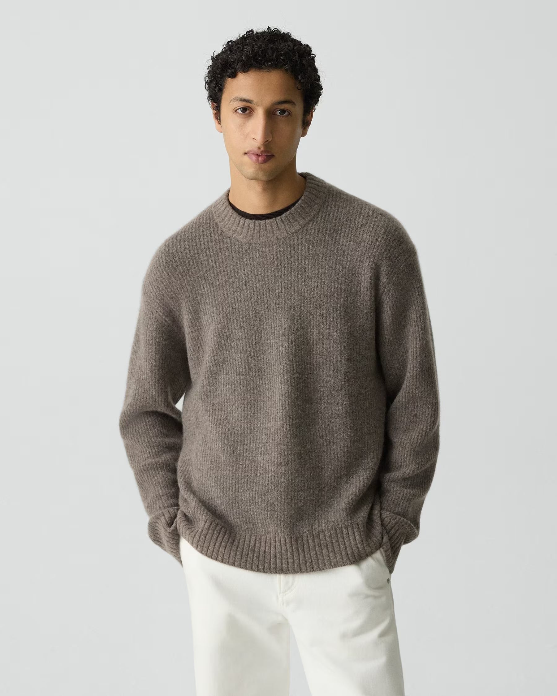 Theory Astor Wool Relaxed Crewneck Sweater - Light Brownwood