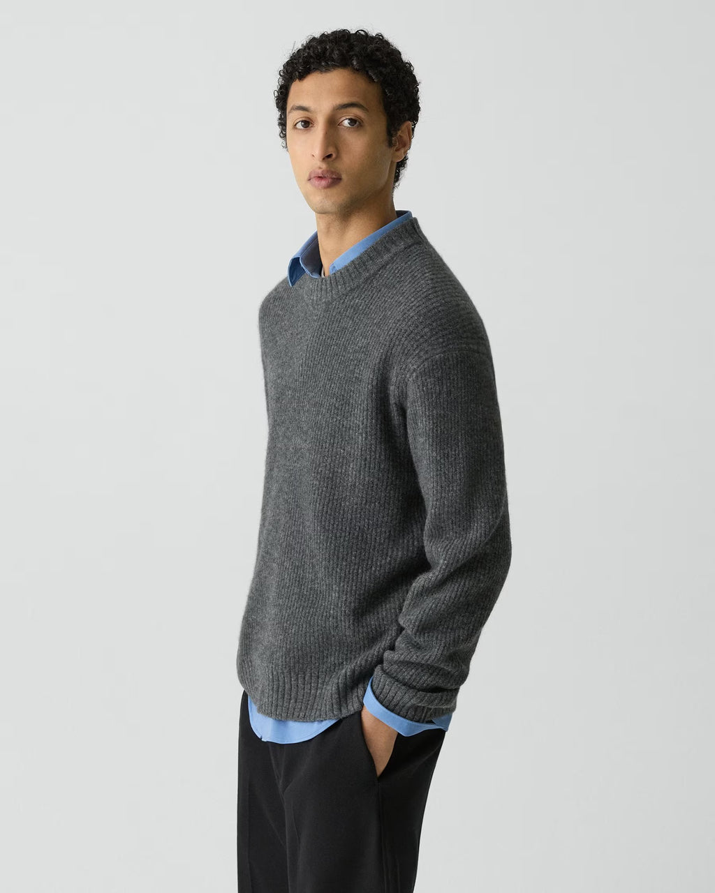 Theory Astor Wool Relaxed Crewneck Sweater - Charcoal