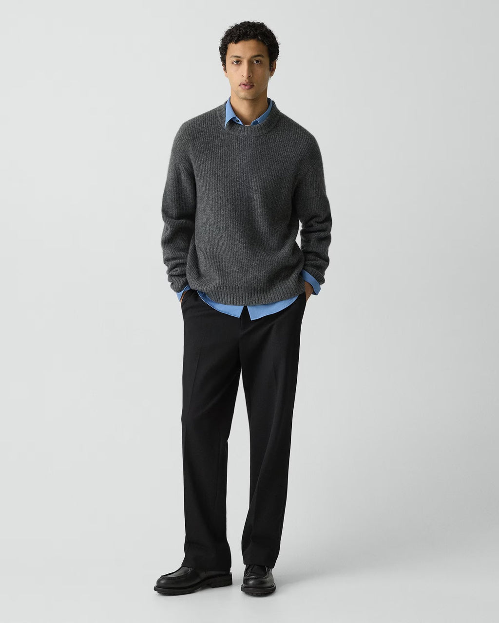 Theory Astor Wool Relaxed Crewneck Sweater - Charcoal