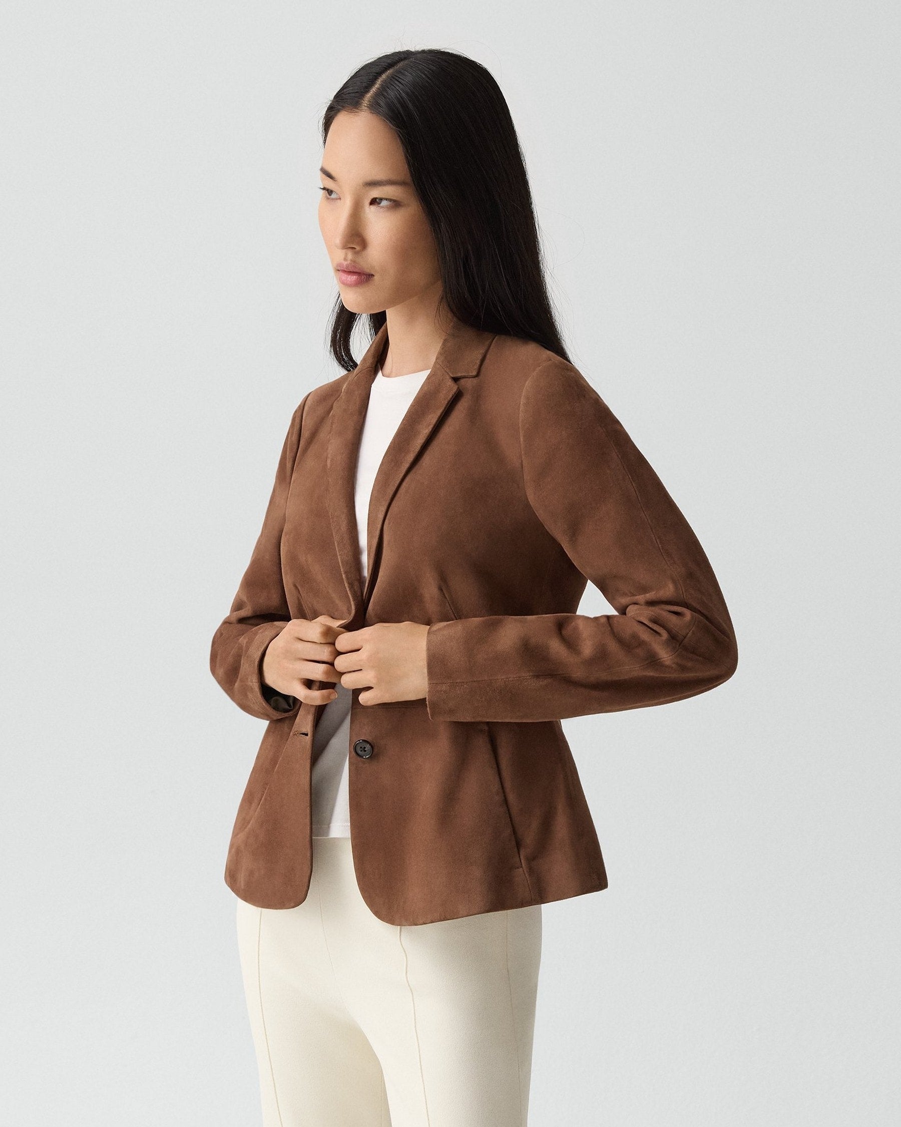 Theory Fitted Blazer in Suede - Caramel