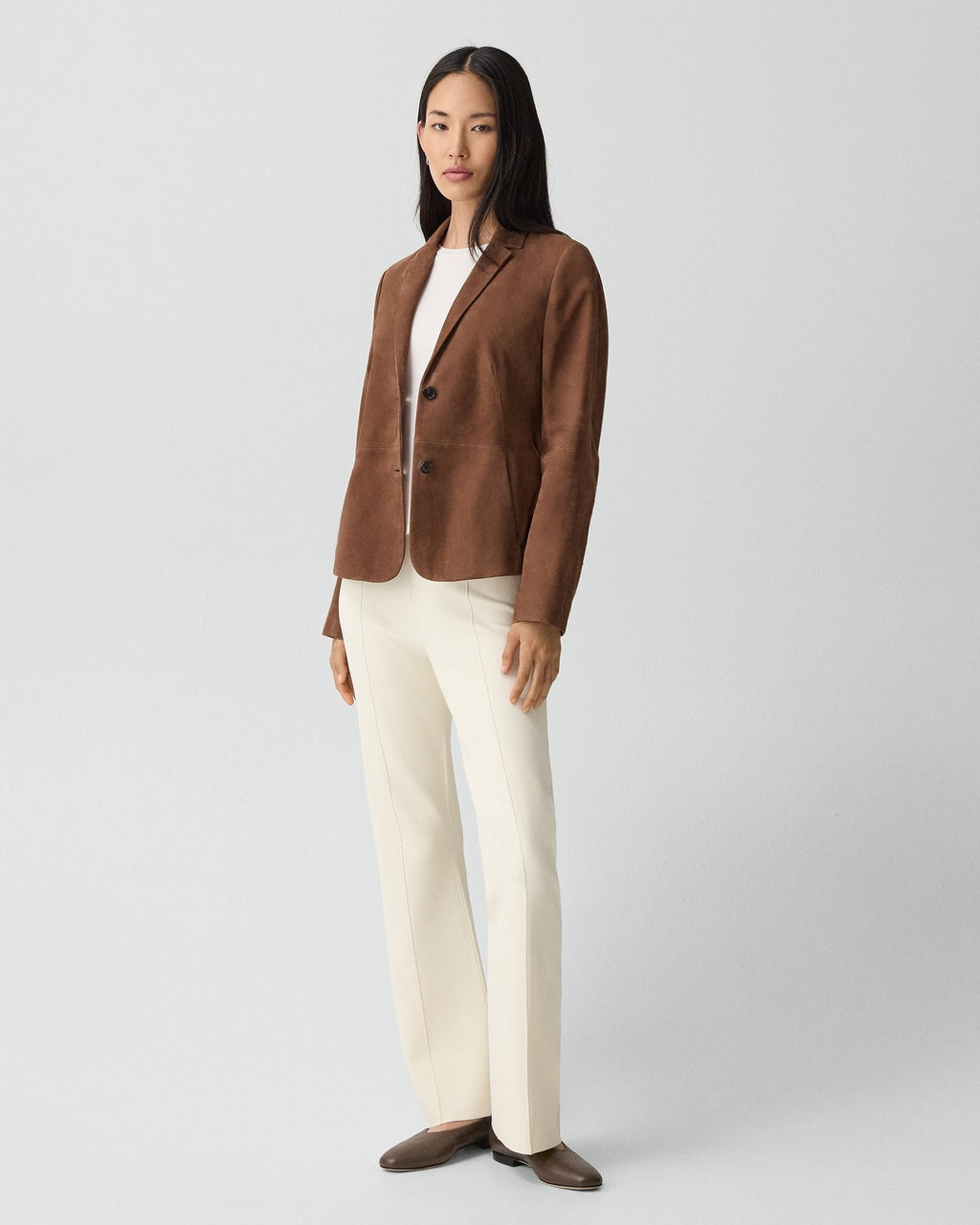 Theory Fitted Blazer in Suede - Caramel