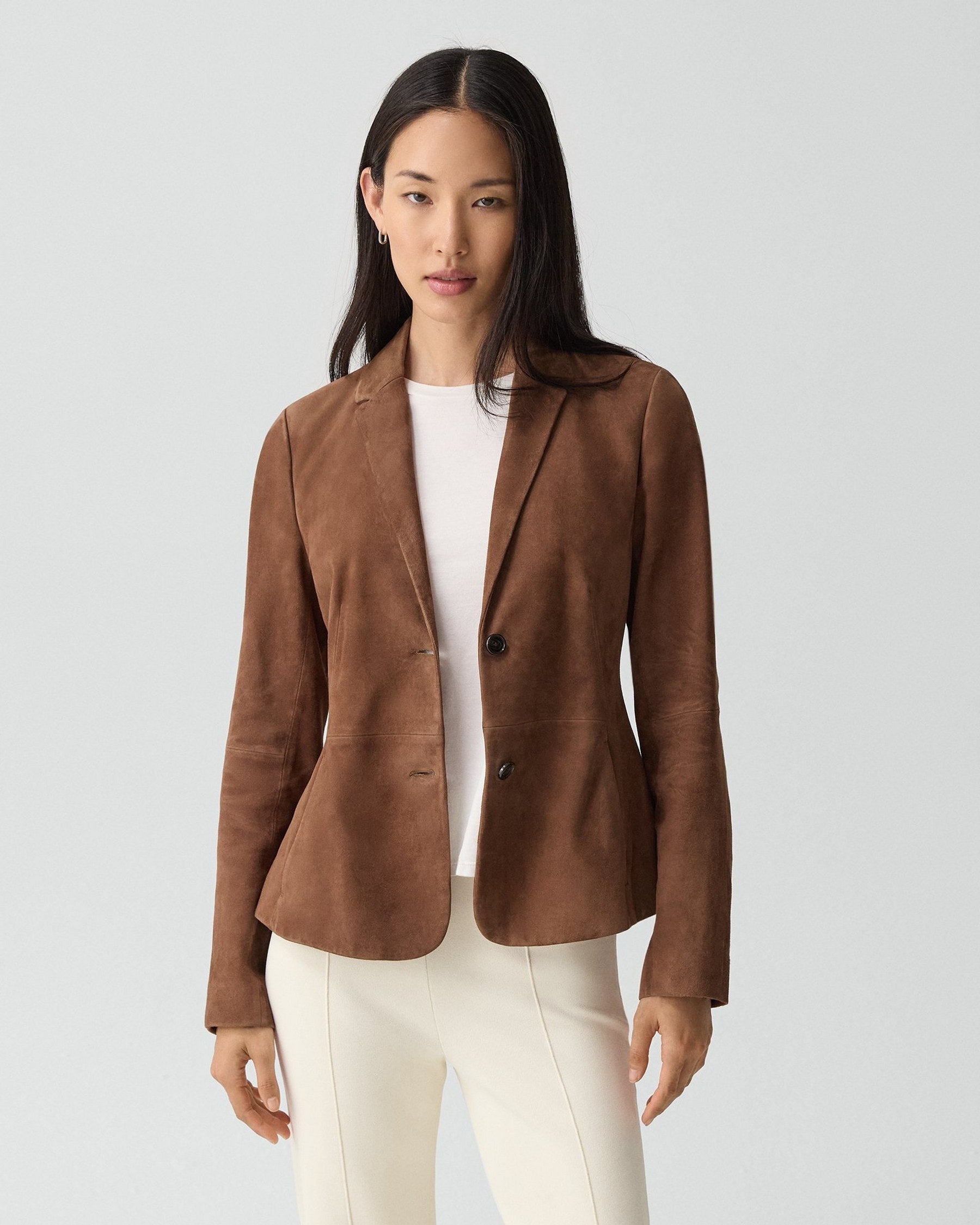 Theory Fitted Blazer in Suede - Caramel