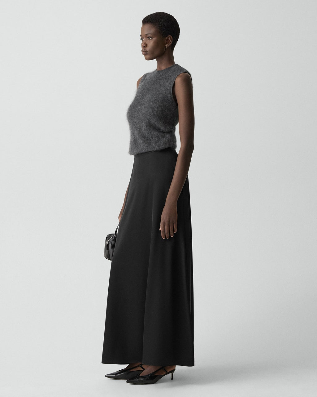 Theory A-Line Maxi Skirt in Satin - Black