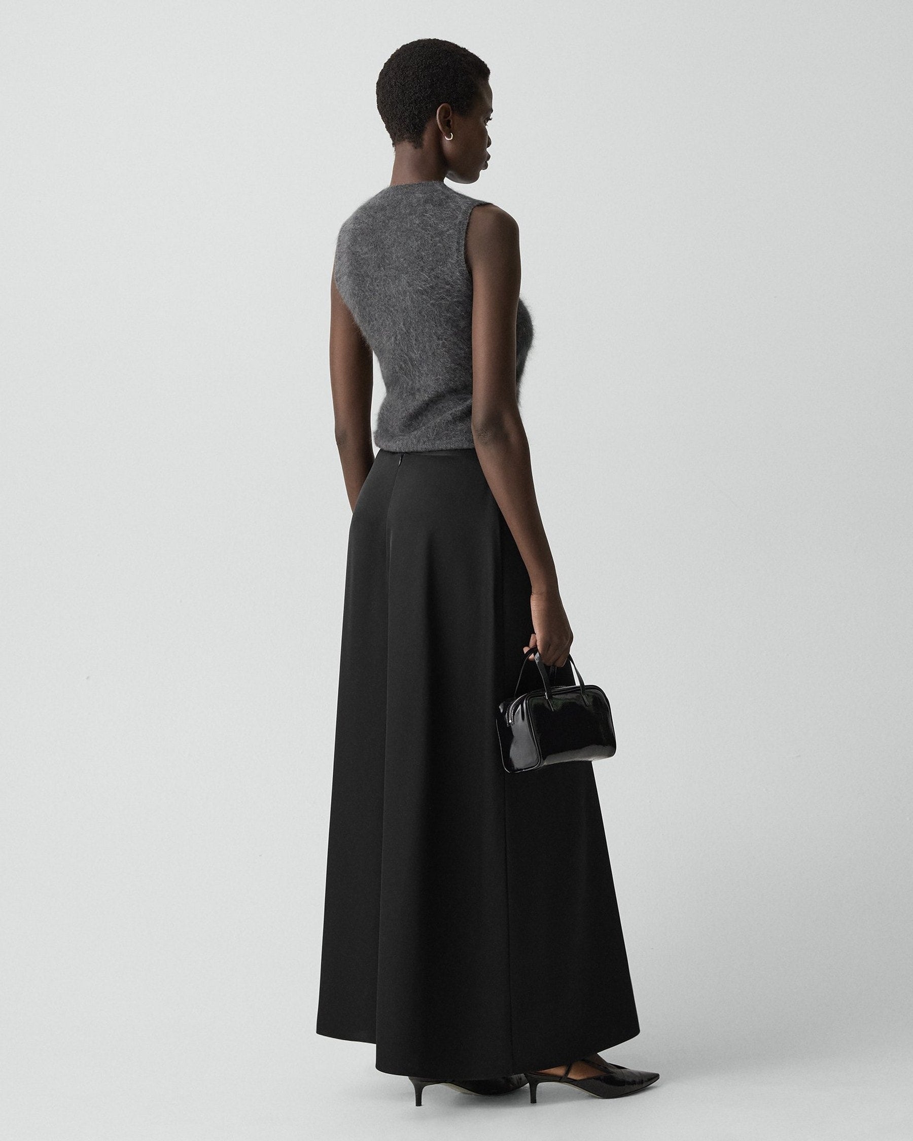 Theory A-Line Maxi Skirt in Satin - Black