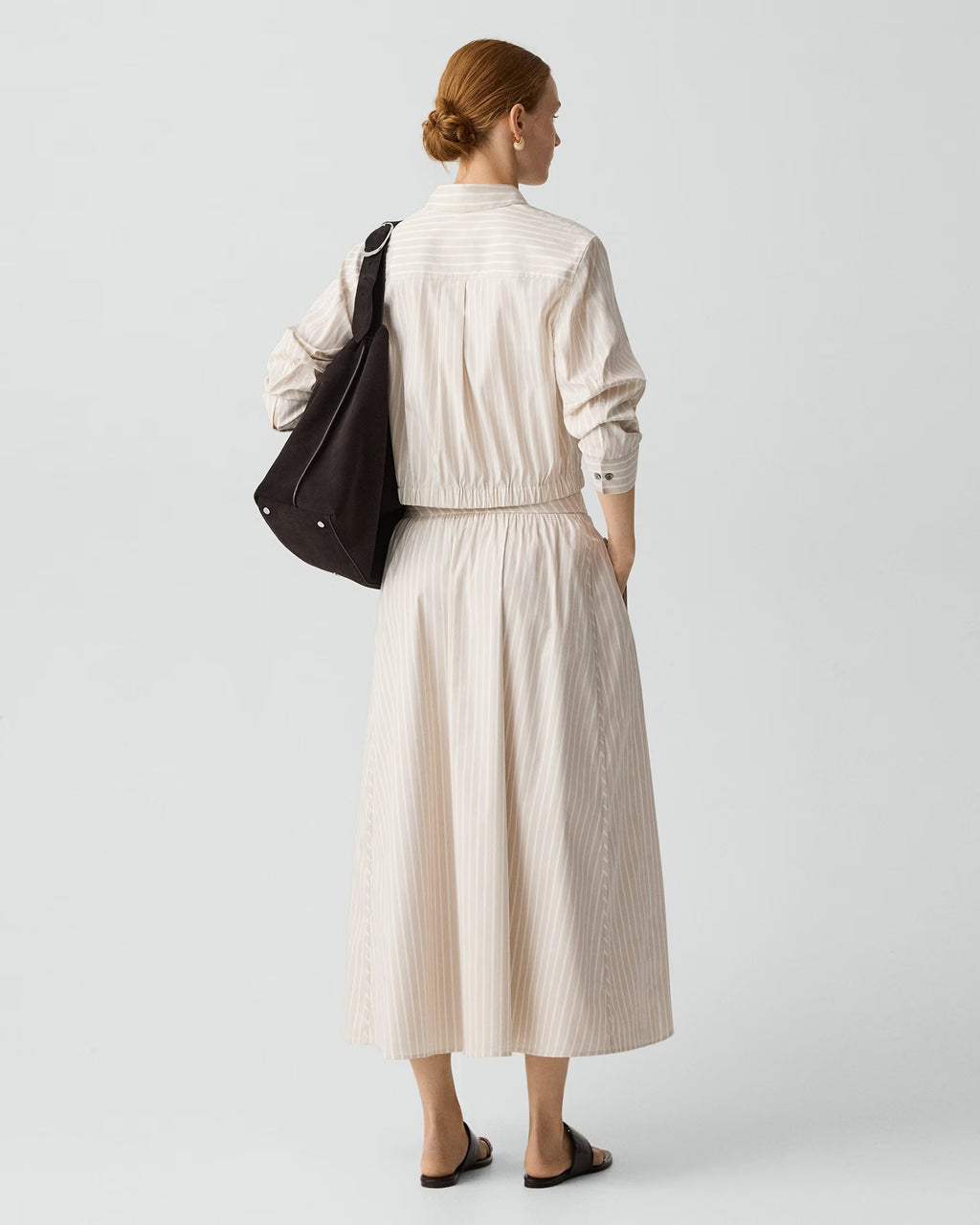 Theory Vented Skirt in Striped Cotton-Blend - Sand Multi