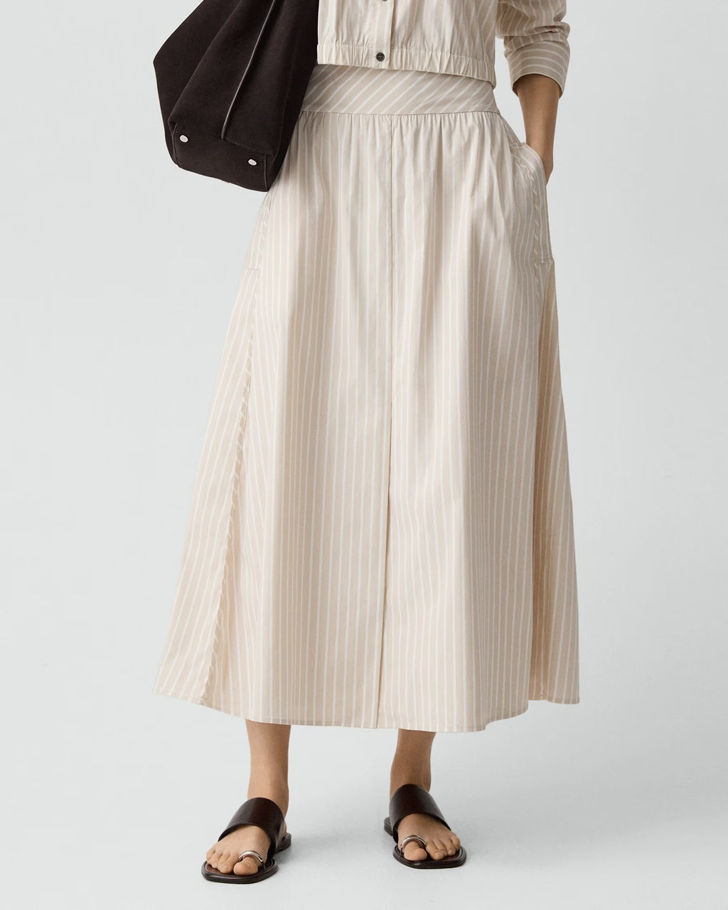 Theory Vented Skirt in Striped Cotton-Blend - Sand Multi
