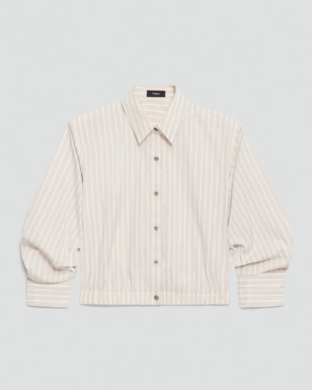 Theory Cropped Shirt in Striped Cotton-Blend - Sand Multi