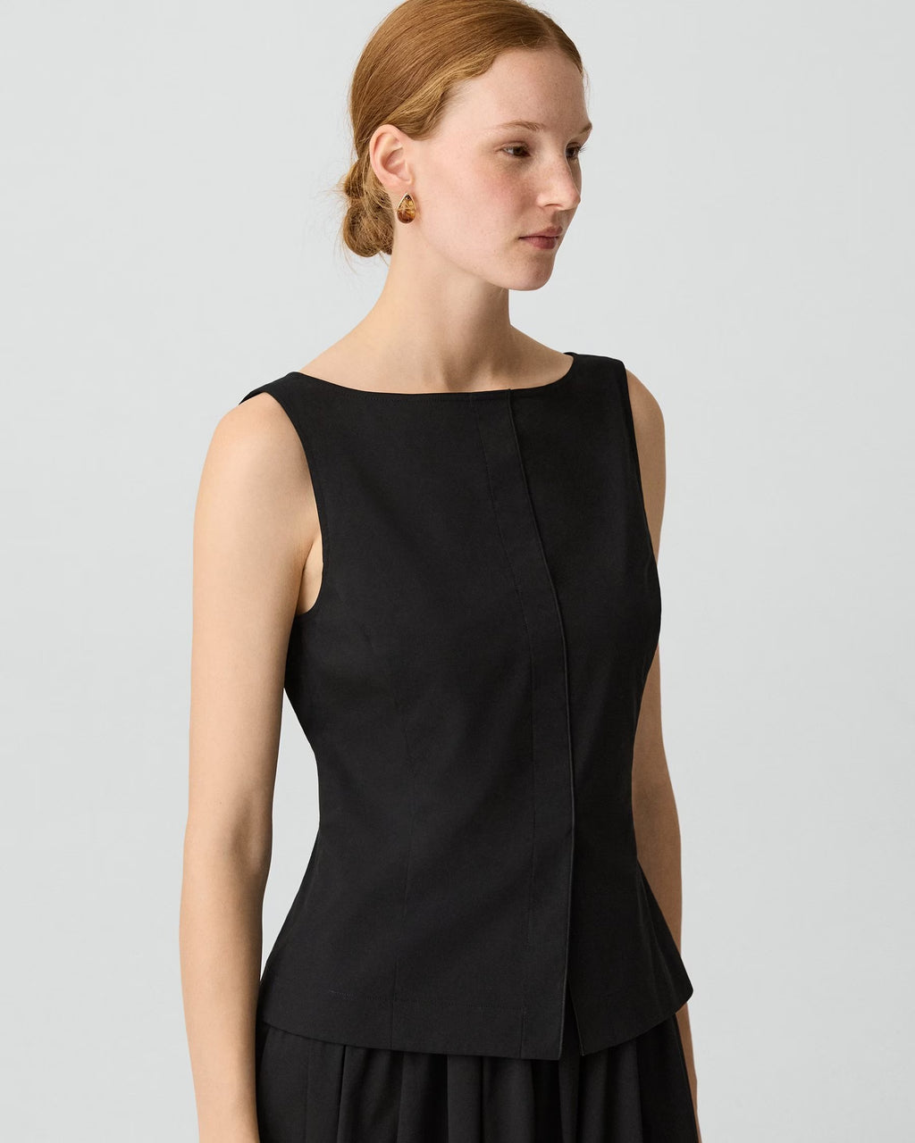Theory Boatneck Midi Dress in Relaxed Poplin - Black