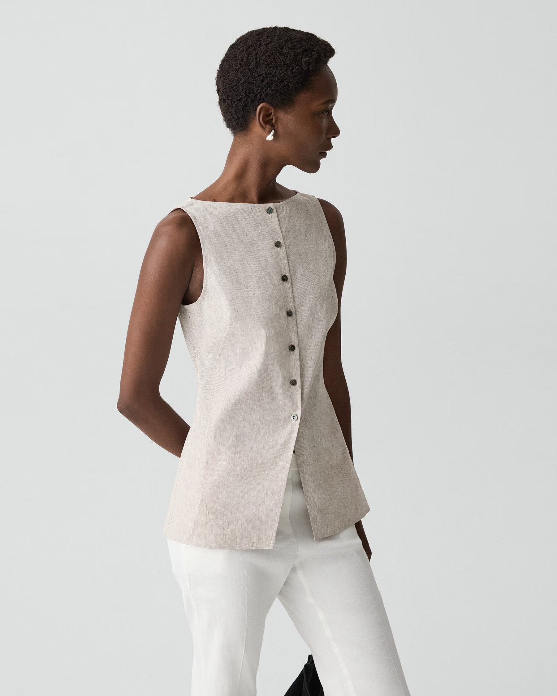 Theory Boatneck Cutaway Top in Textured Linen