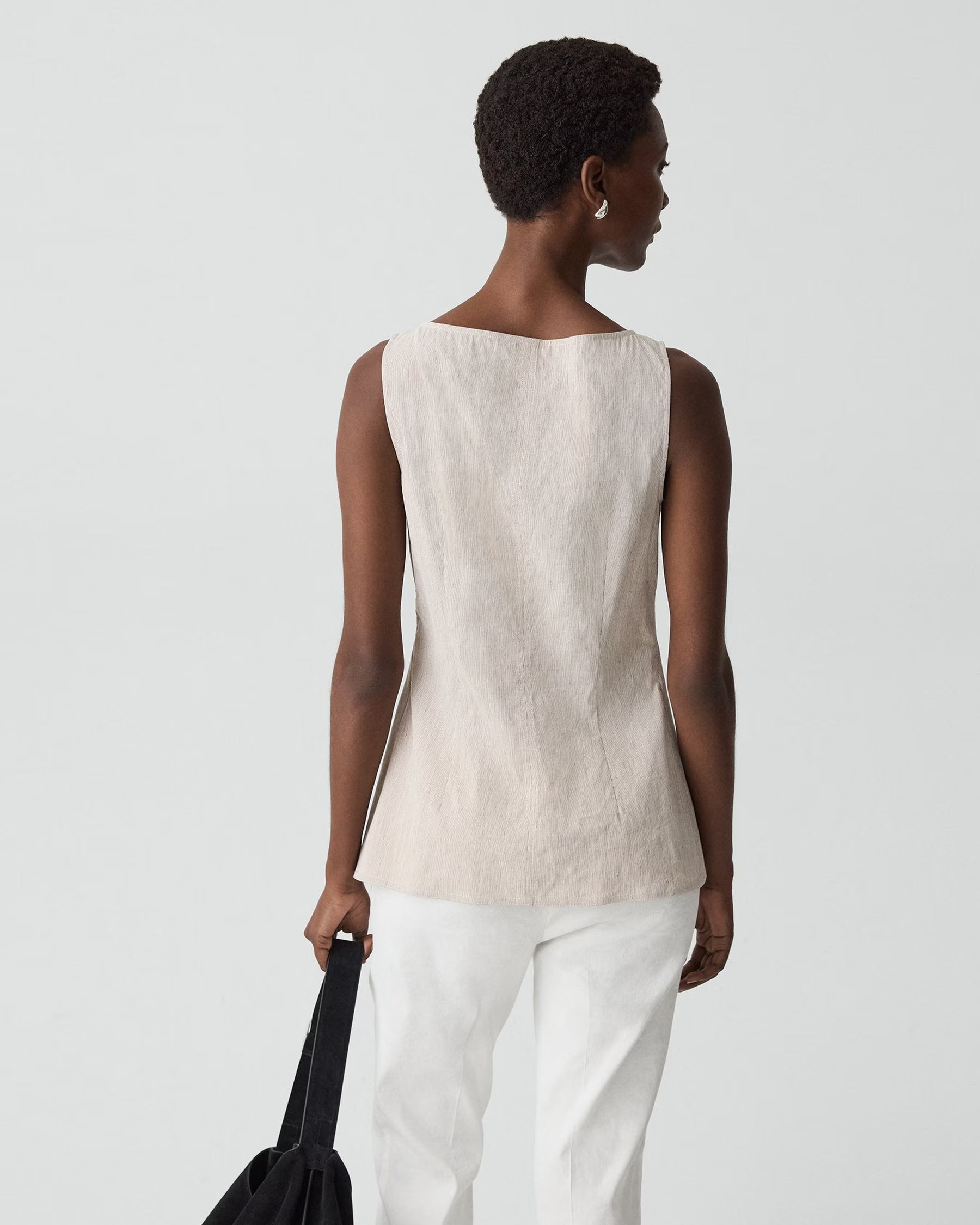 Theory Boatneck Cutaway Top in Textured Linen