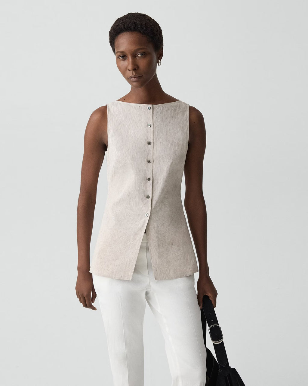 Theory Boatneck Cutaway Top in Textured Linen