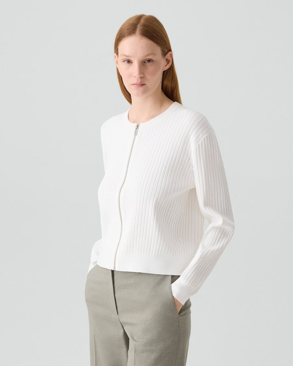 Theory Pointelle Cardigan in Crepe Knit