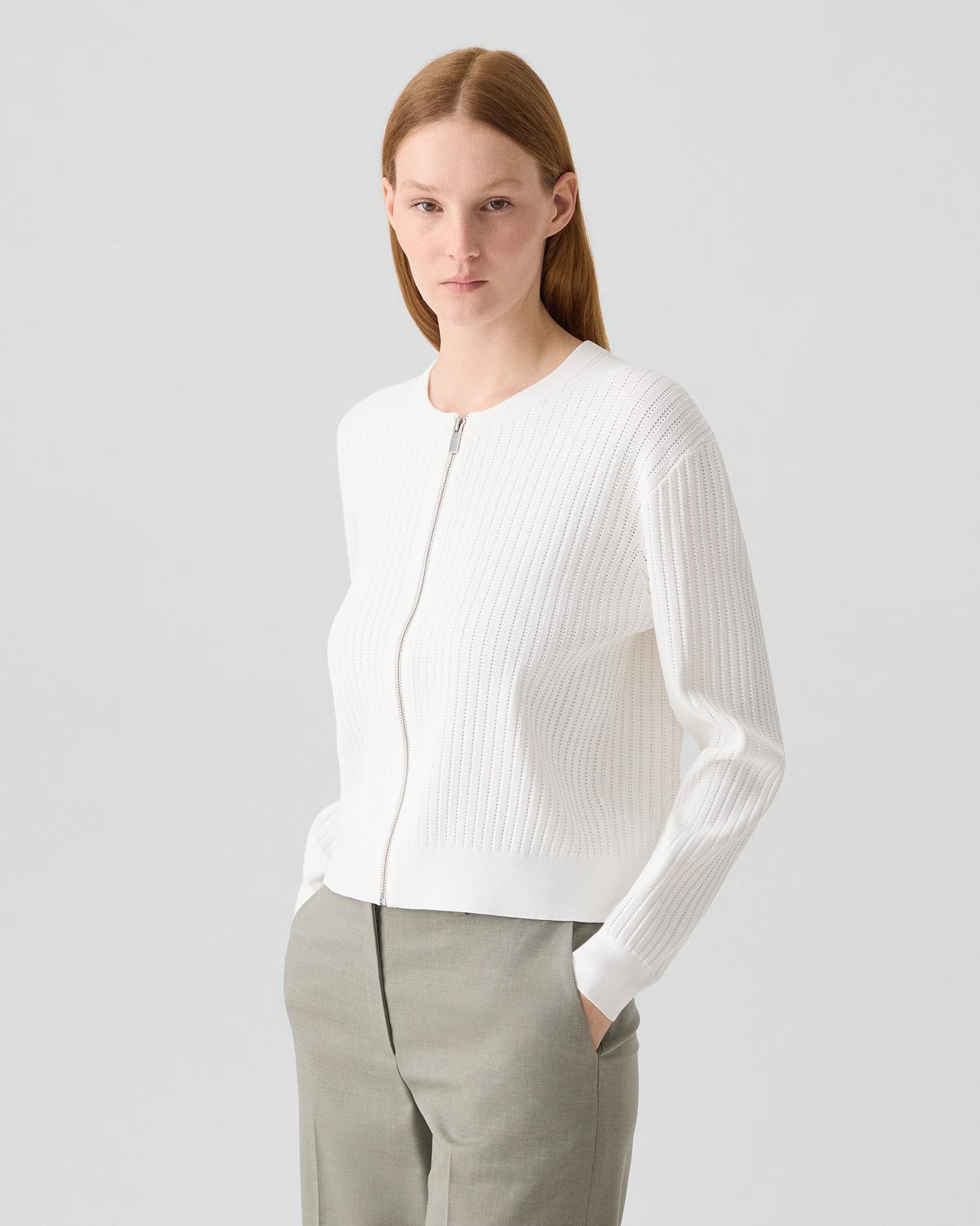 Theory Pointelle Cardigan in Crepe Knit