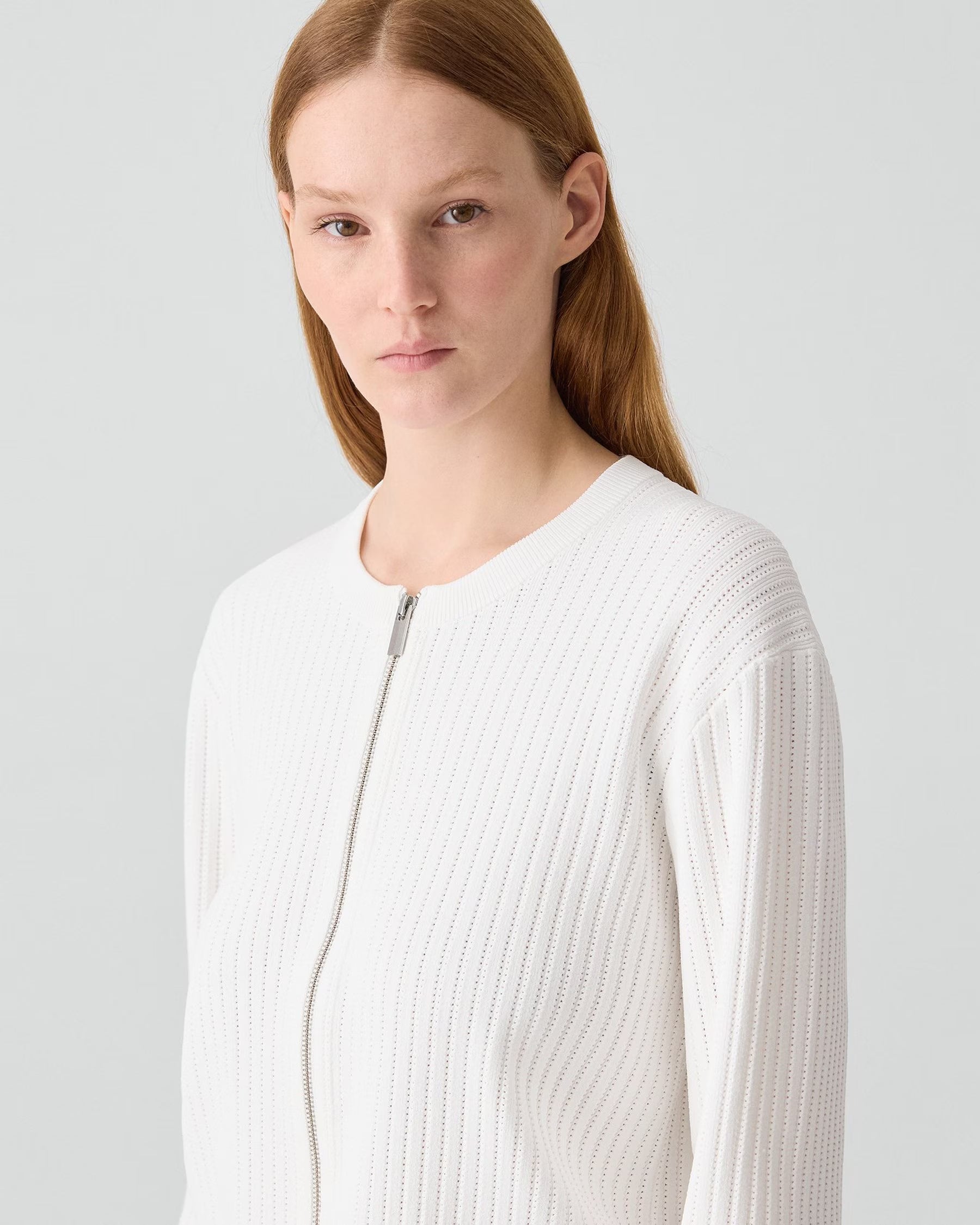 Theory Pointelle Cardigan in Crepe Knit
